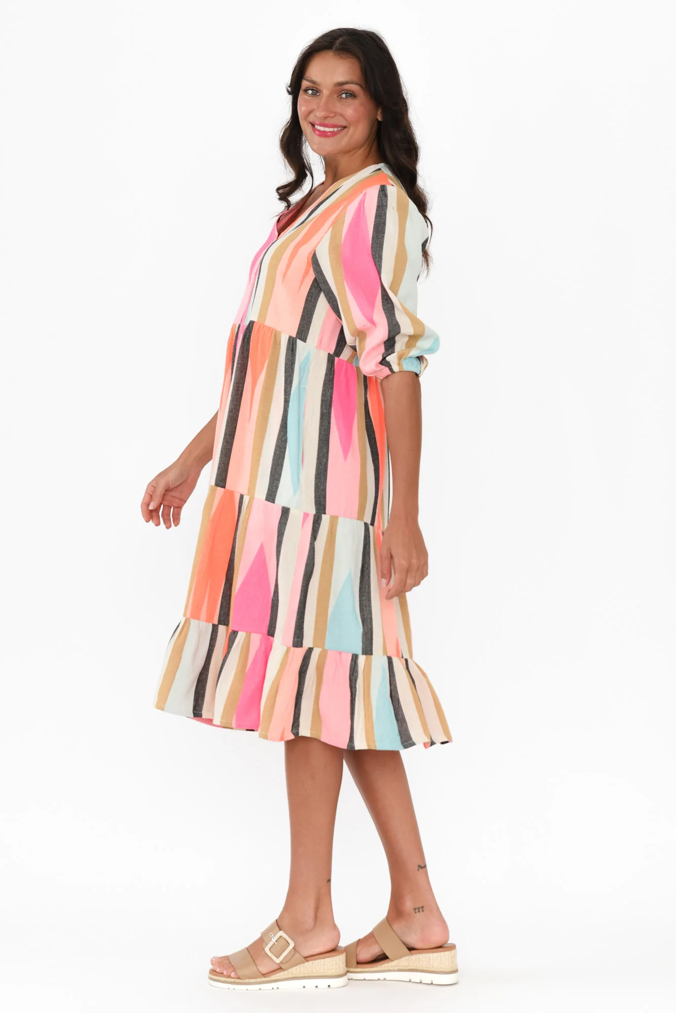 Rosalie Orange Stripe Cotton Tier Dress - Image 3