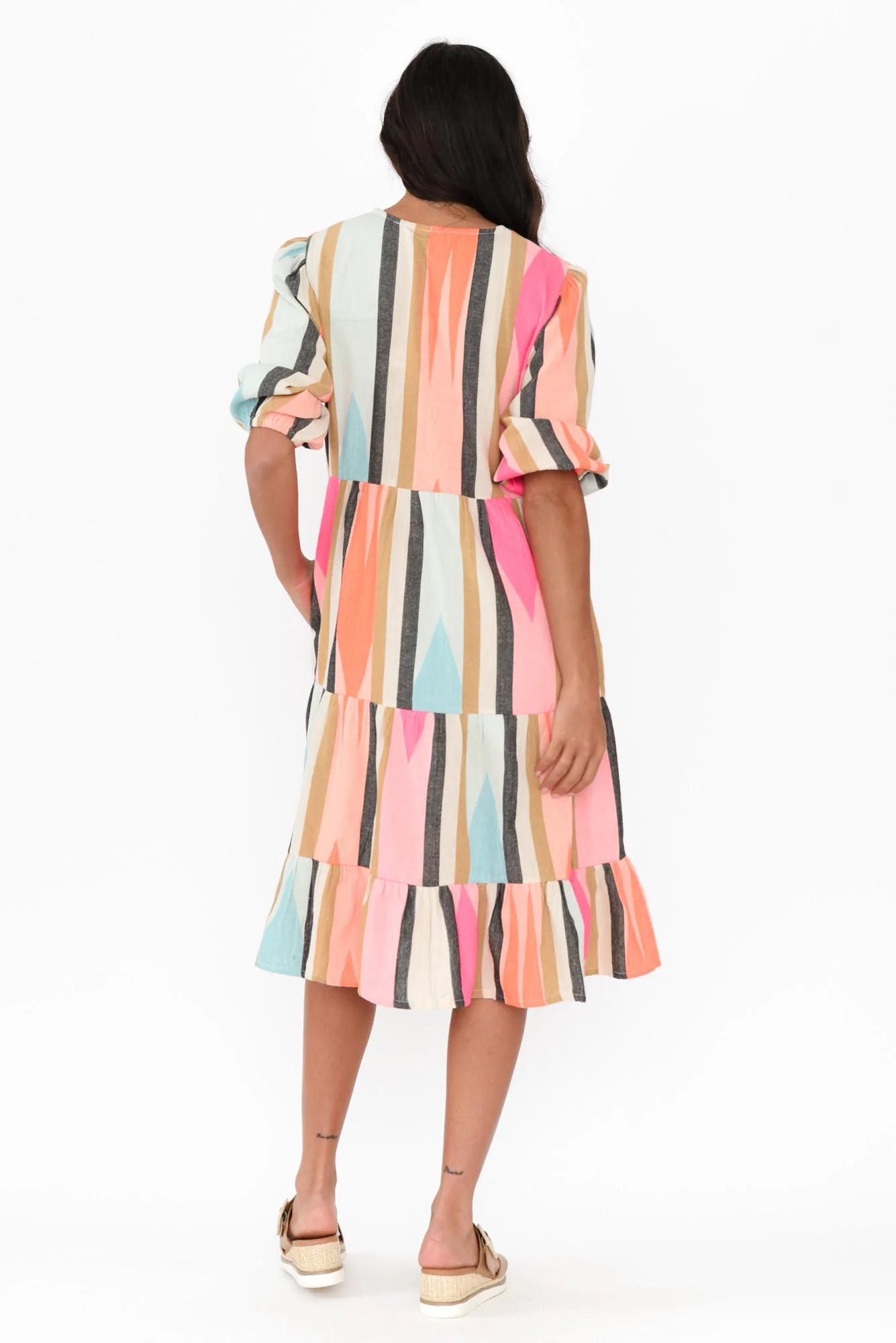 Rosalie Orange Stripe Cotton Tier Dress - Image 4