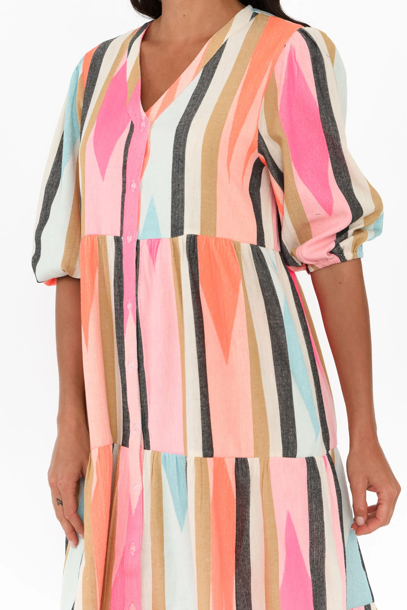Rosalie Orange Stripe Cotton Tier Dress - Image 5