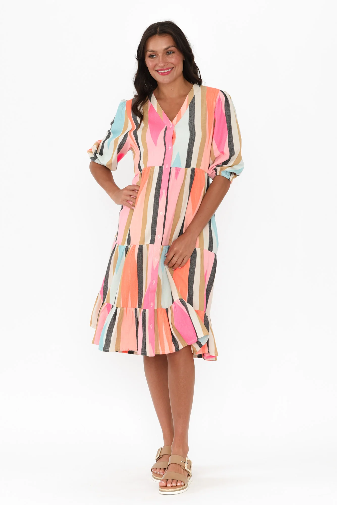 Rosalie Orange Stripe Cotton Tier Dress - Image 6