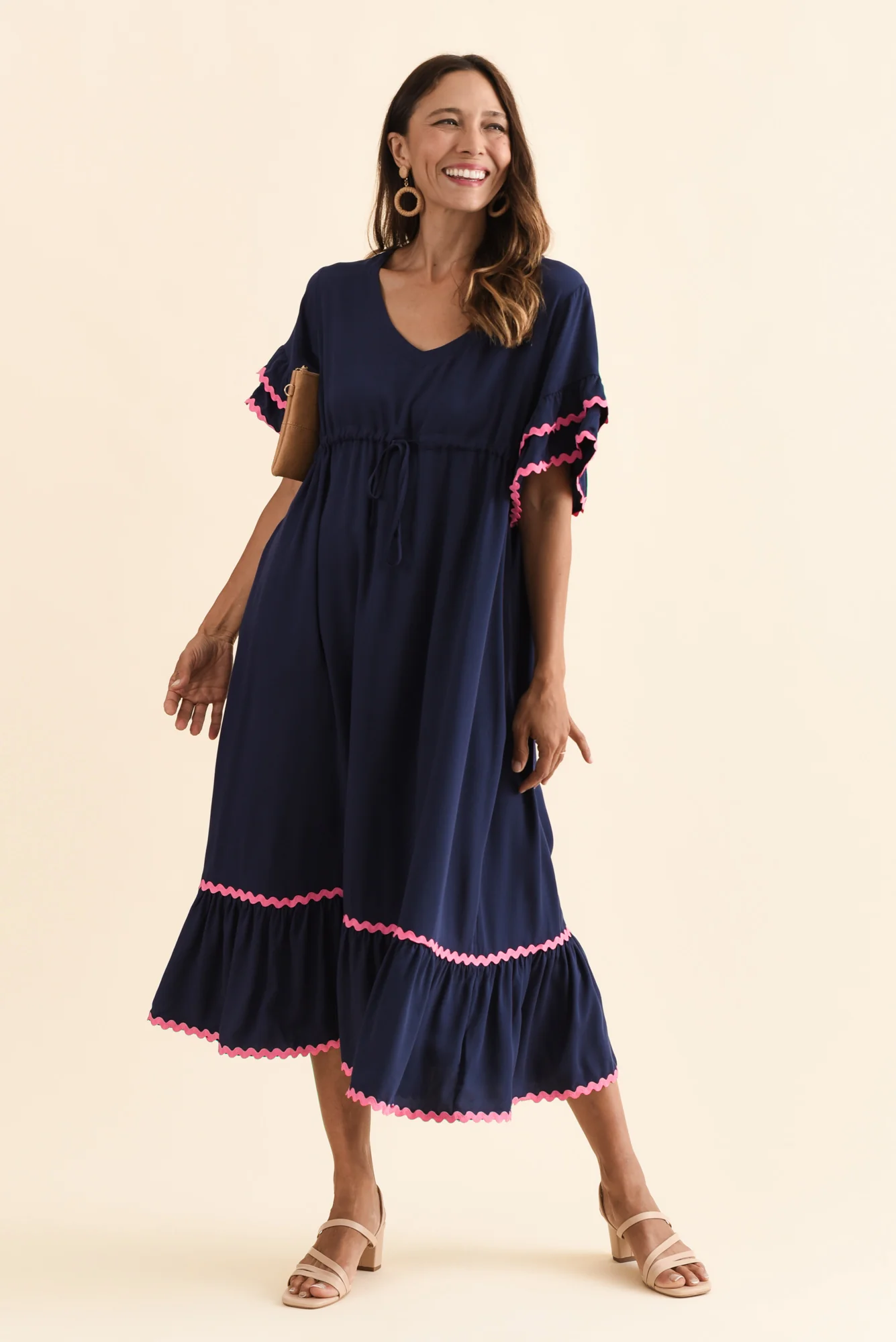 Rosemarie Navy Contrast Frill Dress