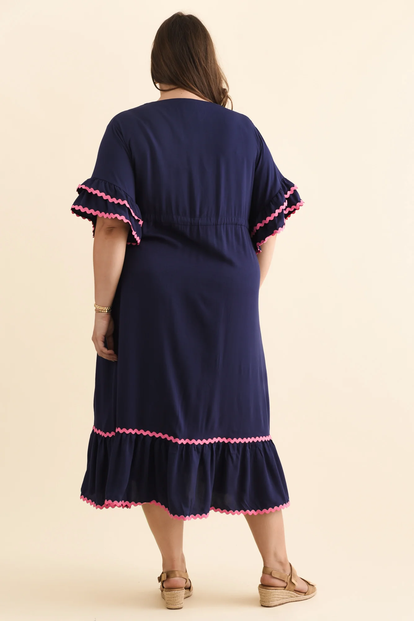Rosemarie Navy Contrast Frill Dress - Image 10