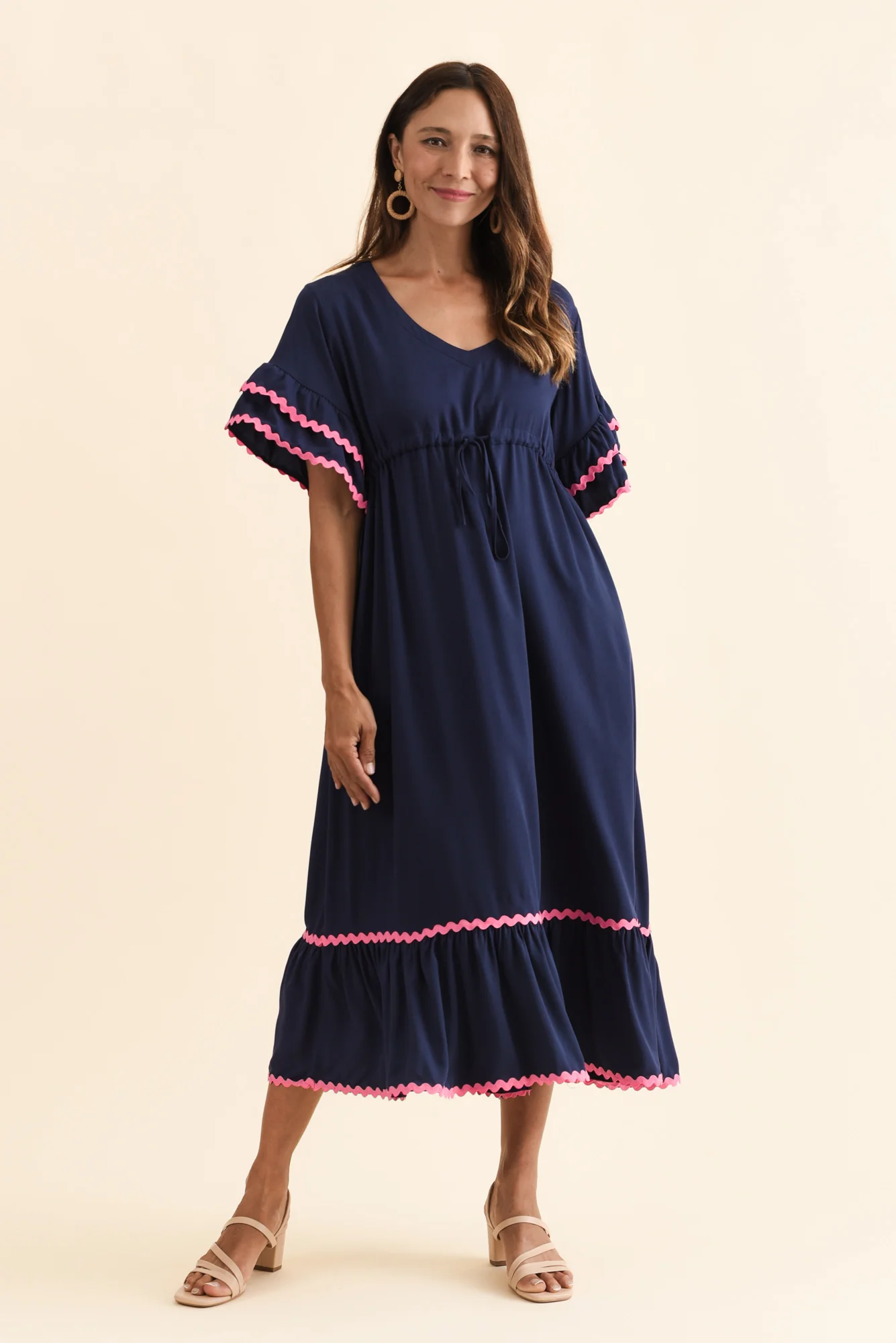 Rosemarie Navy Contrast Frill Dress - Image 6
