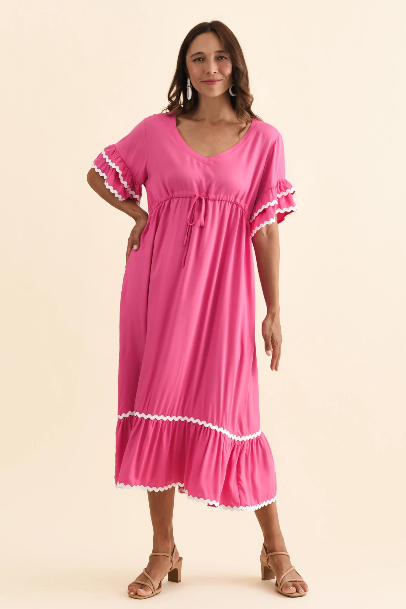 Rosemarie Pink Contrast Frill Dress - Image 2