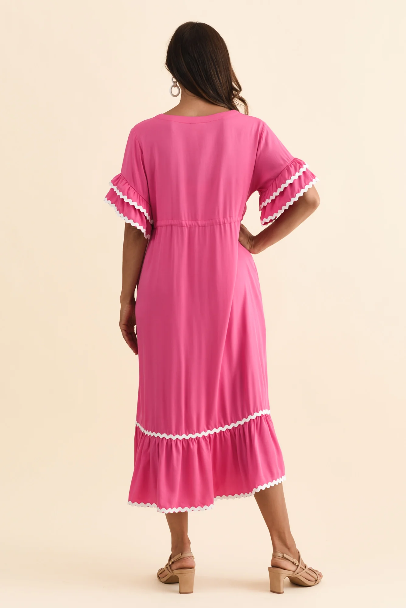 Rosemarie Pink Contrast Frill Dress - Image 4