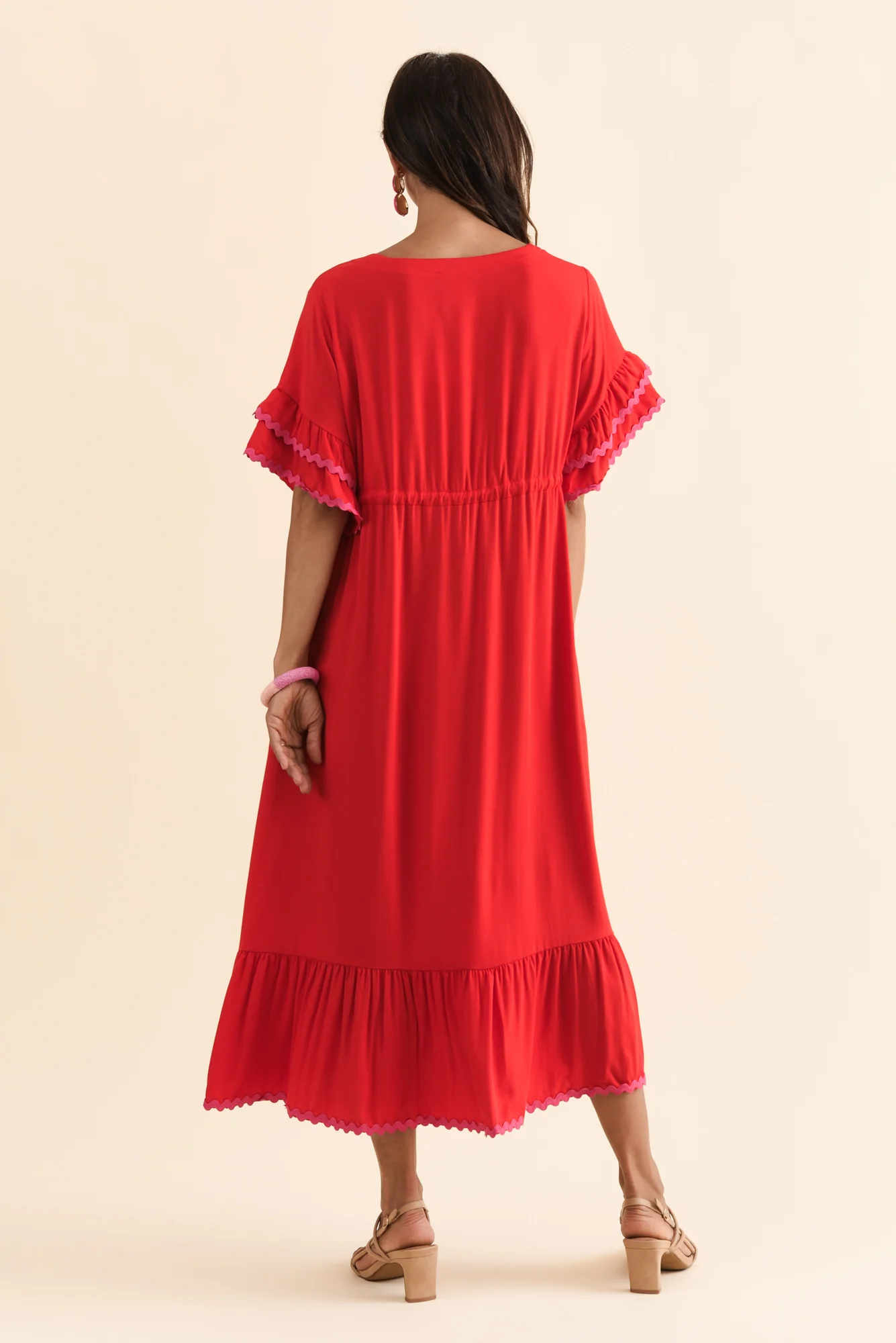 Rosemarie Red Contrast Frill Dress - Image 4