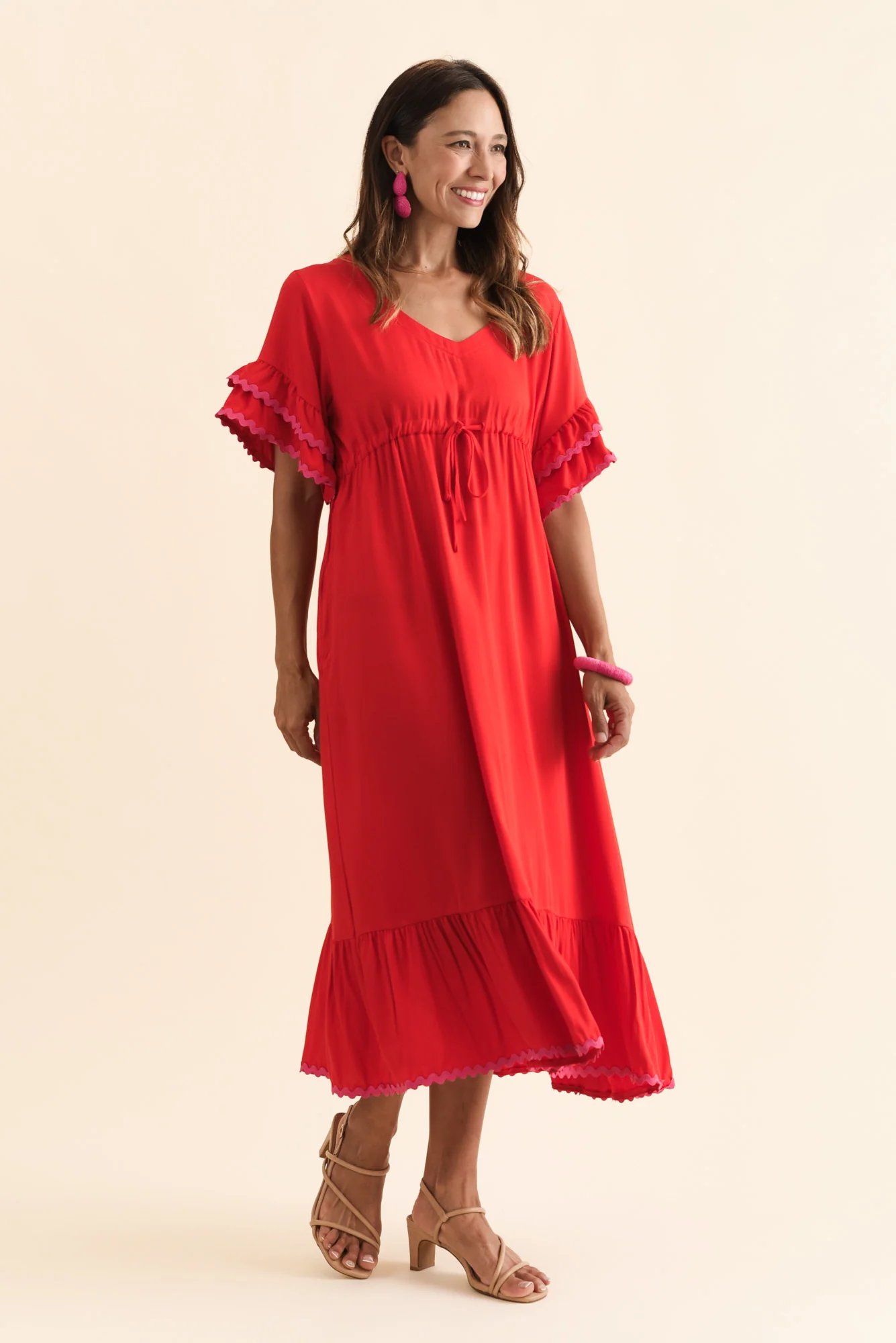 Rosemarie Red Contrast Frill Dress - Image 6