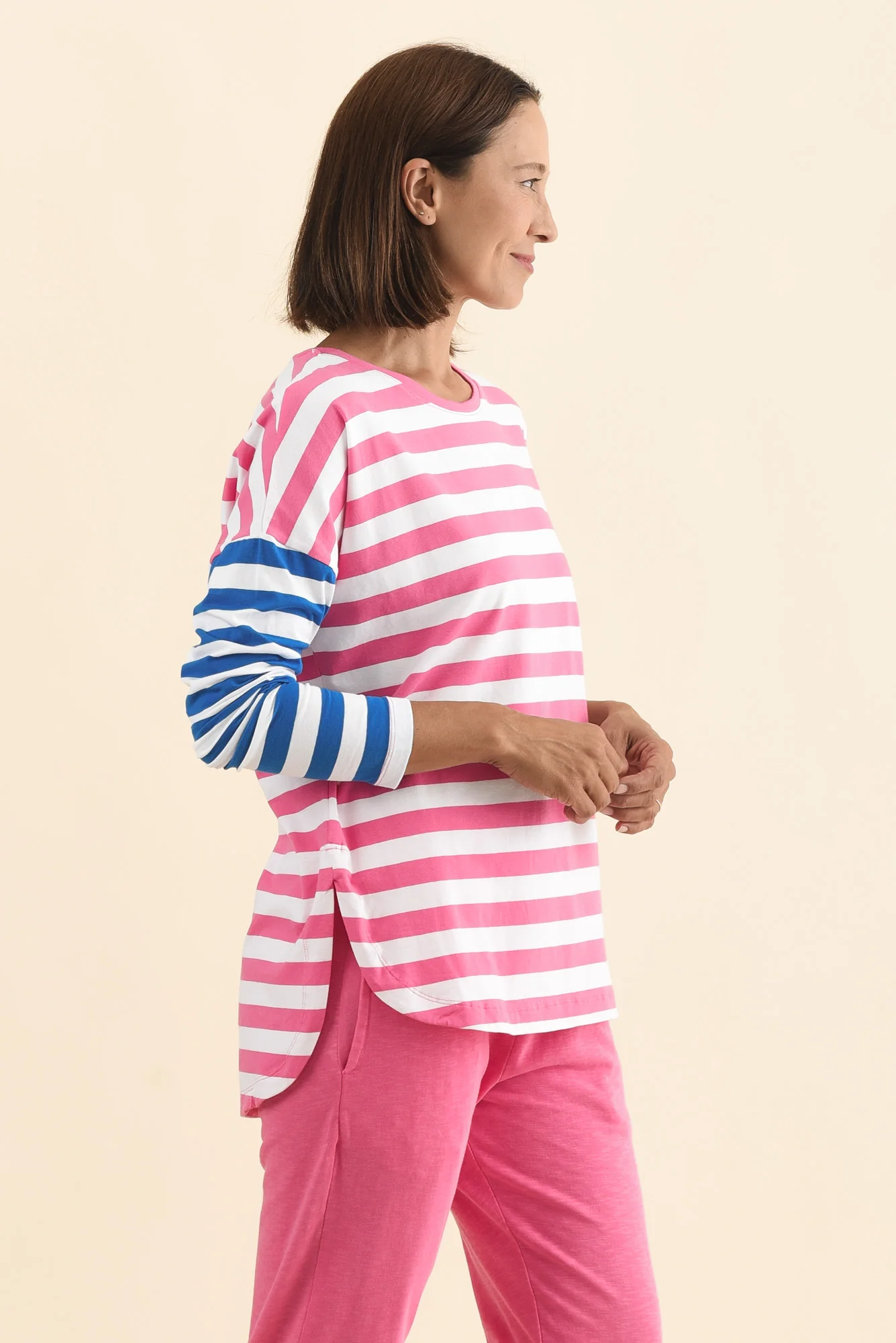 Rouge Pink Stripe Cotton Long Sleeve Tee - Image 3