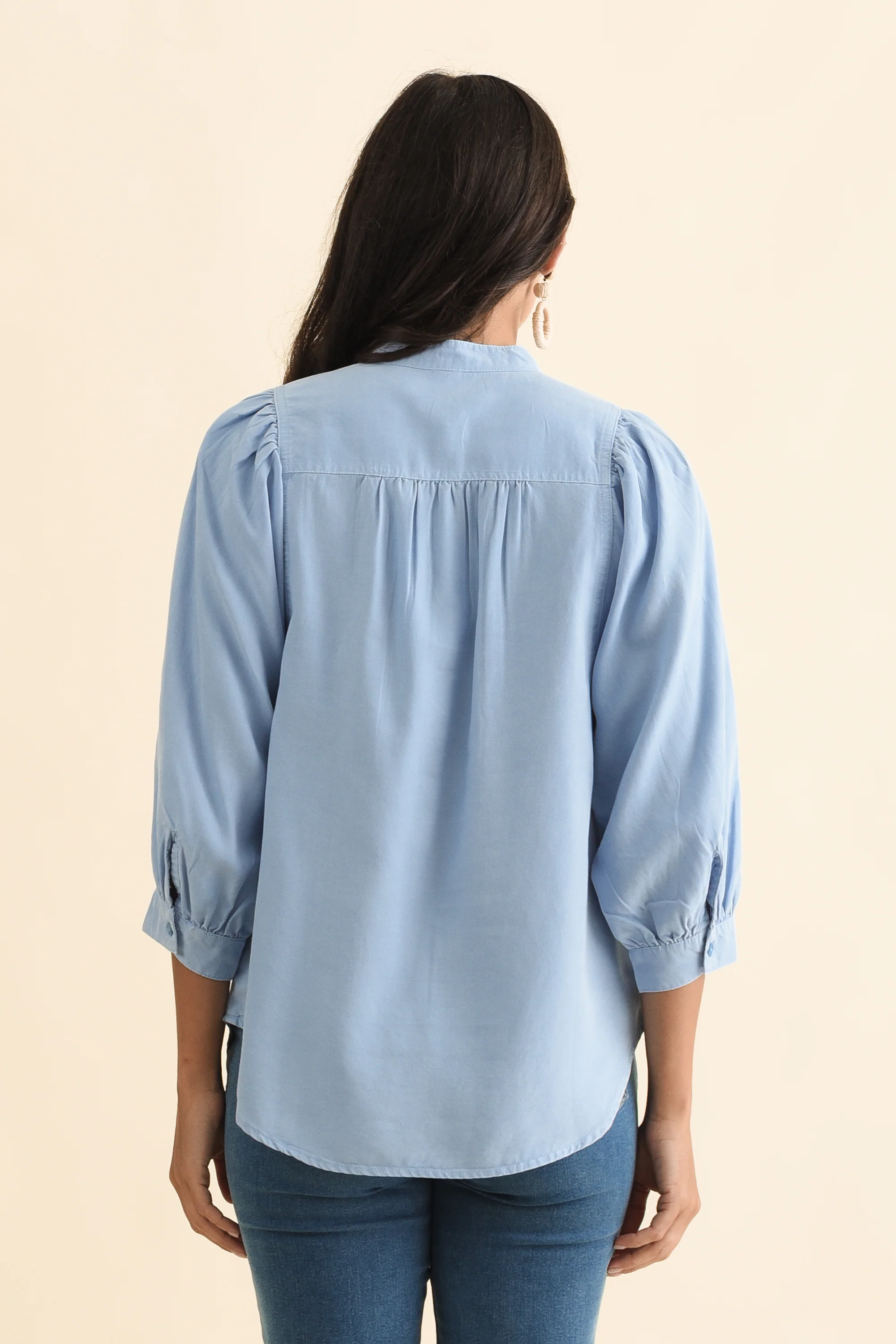 Rowan Blue Lyocell Puff Sleeve Shirt - Image 4