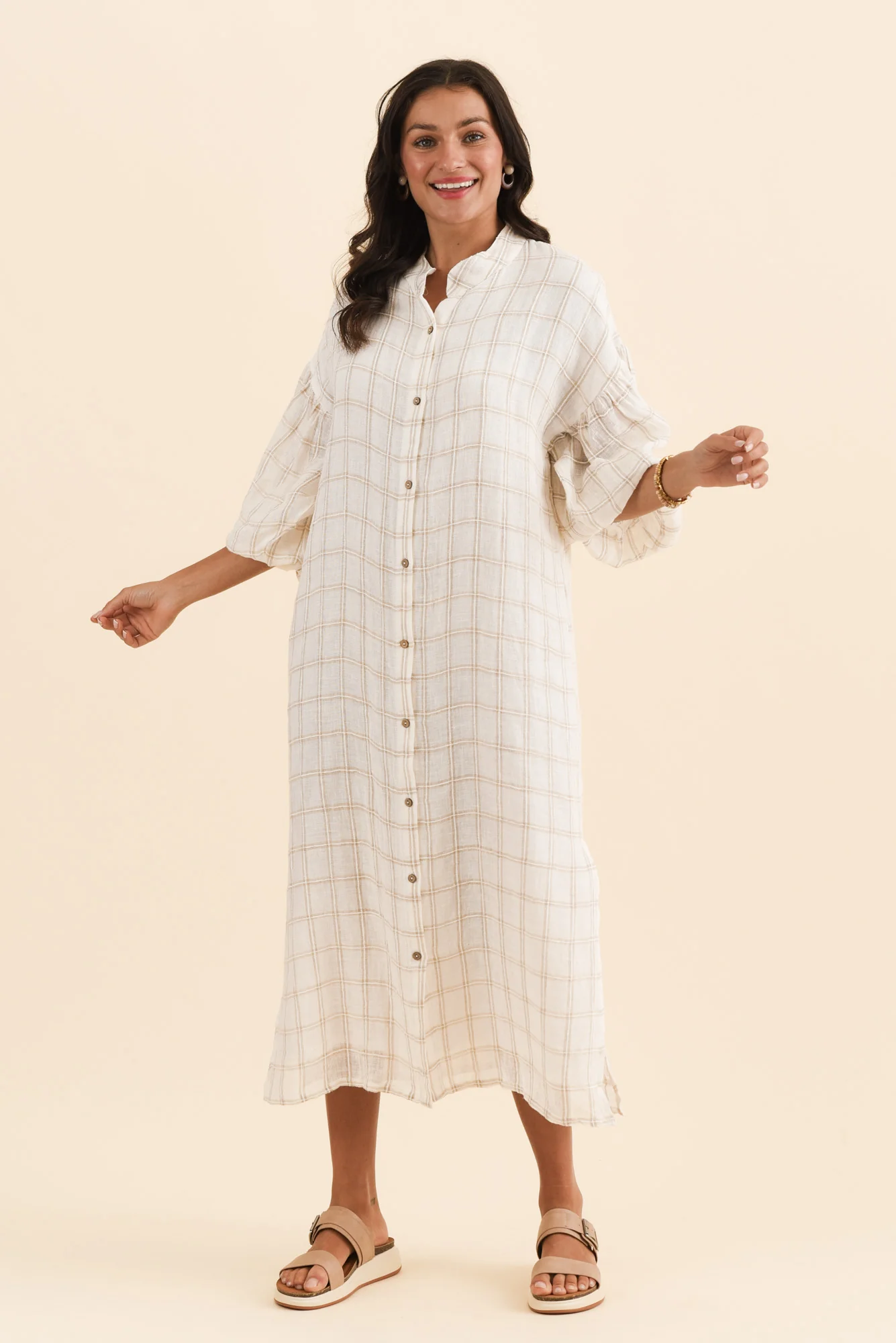 Rowena Ivory Check Linen Dress - Image 6