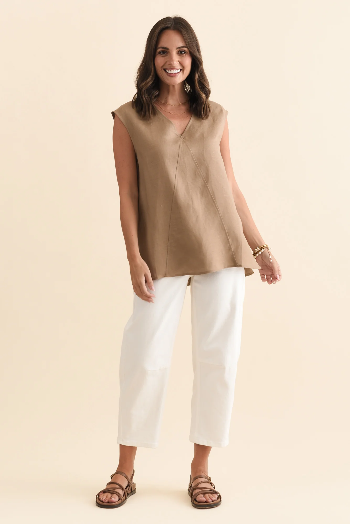 Roxie Mocha Linen Blend V Neck Tank - Image 2