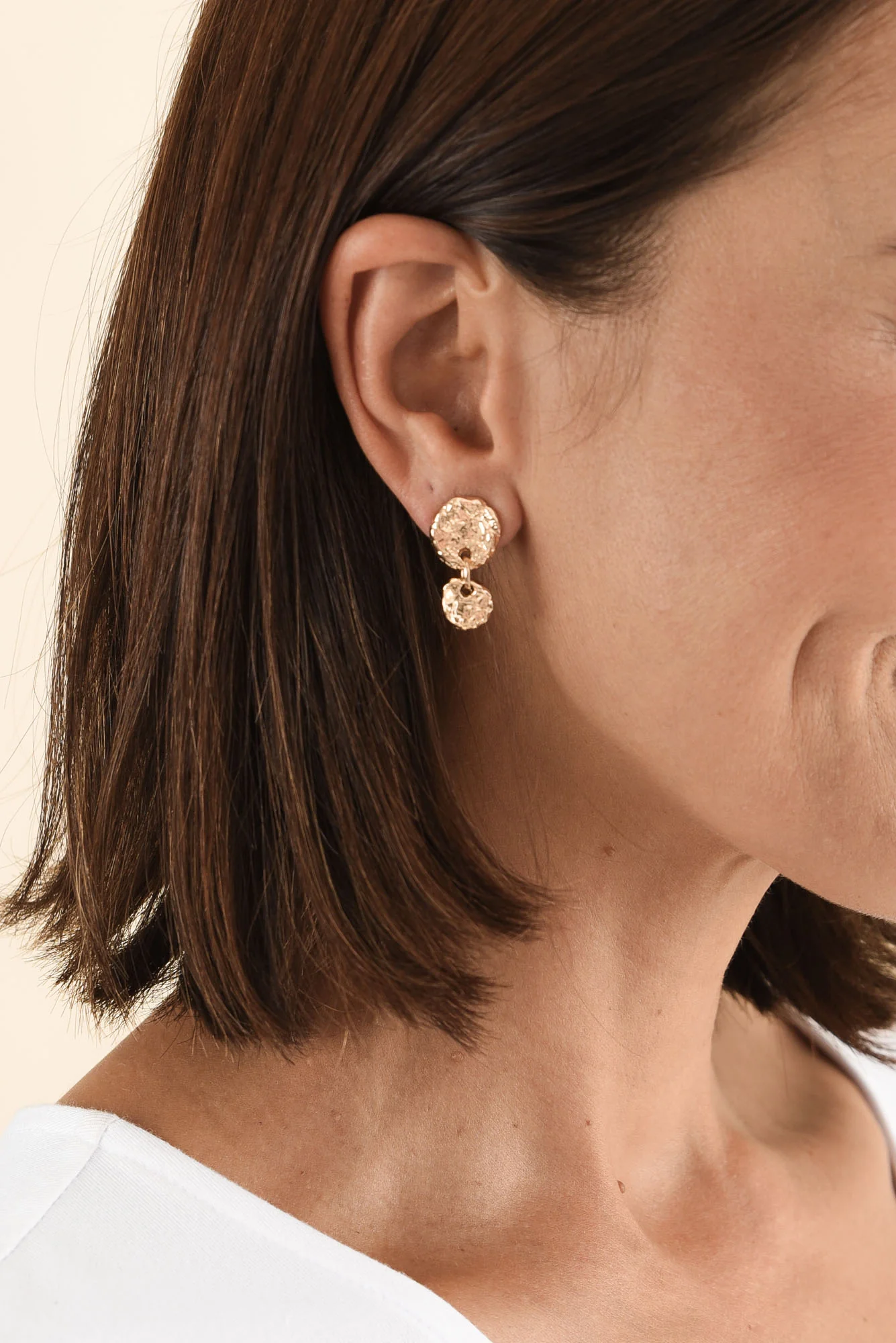 Rydell Gold Beaten Circle Earrings - Image 2