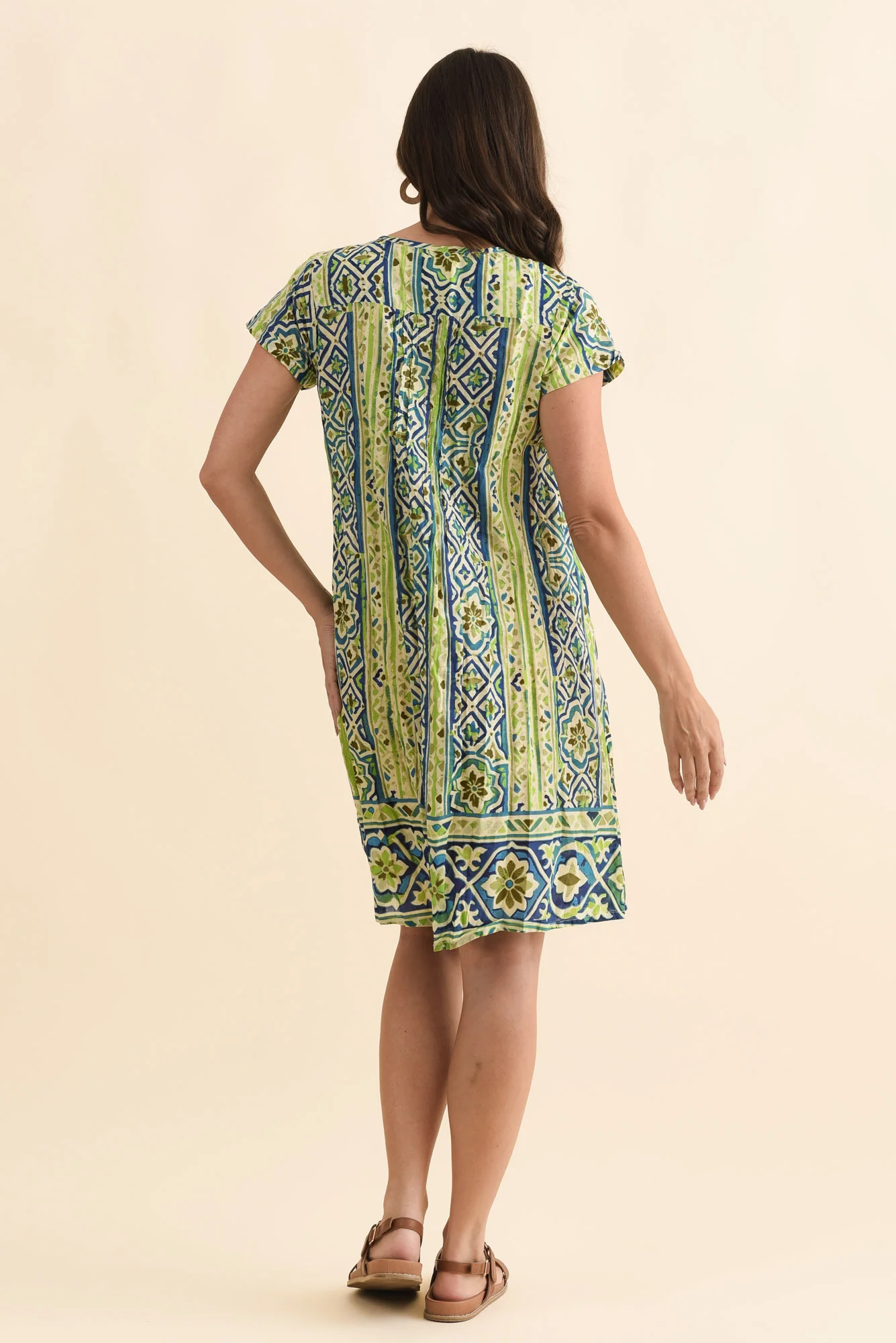 Sabina Blue Abstract Crinkle Cotton Dress - Image 4