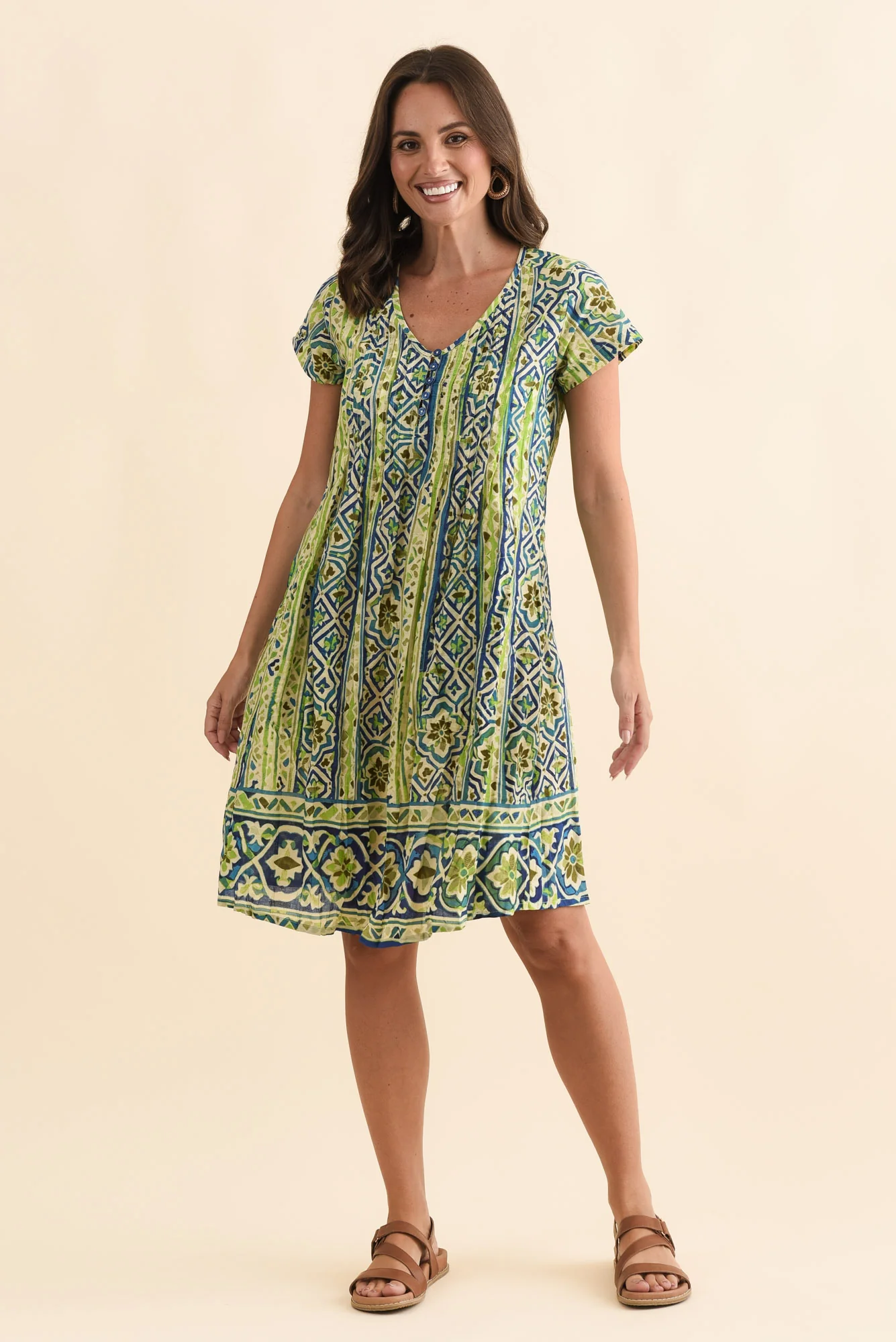 Sabina Blue Abstract Crinkle Cotton Dress - Image 6