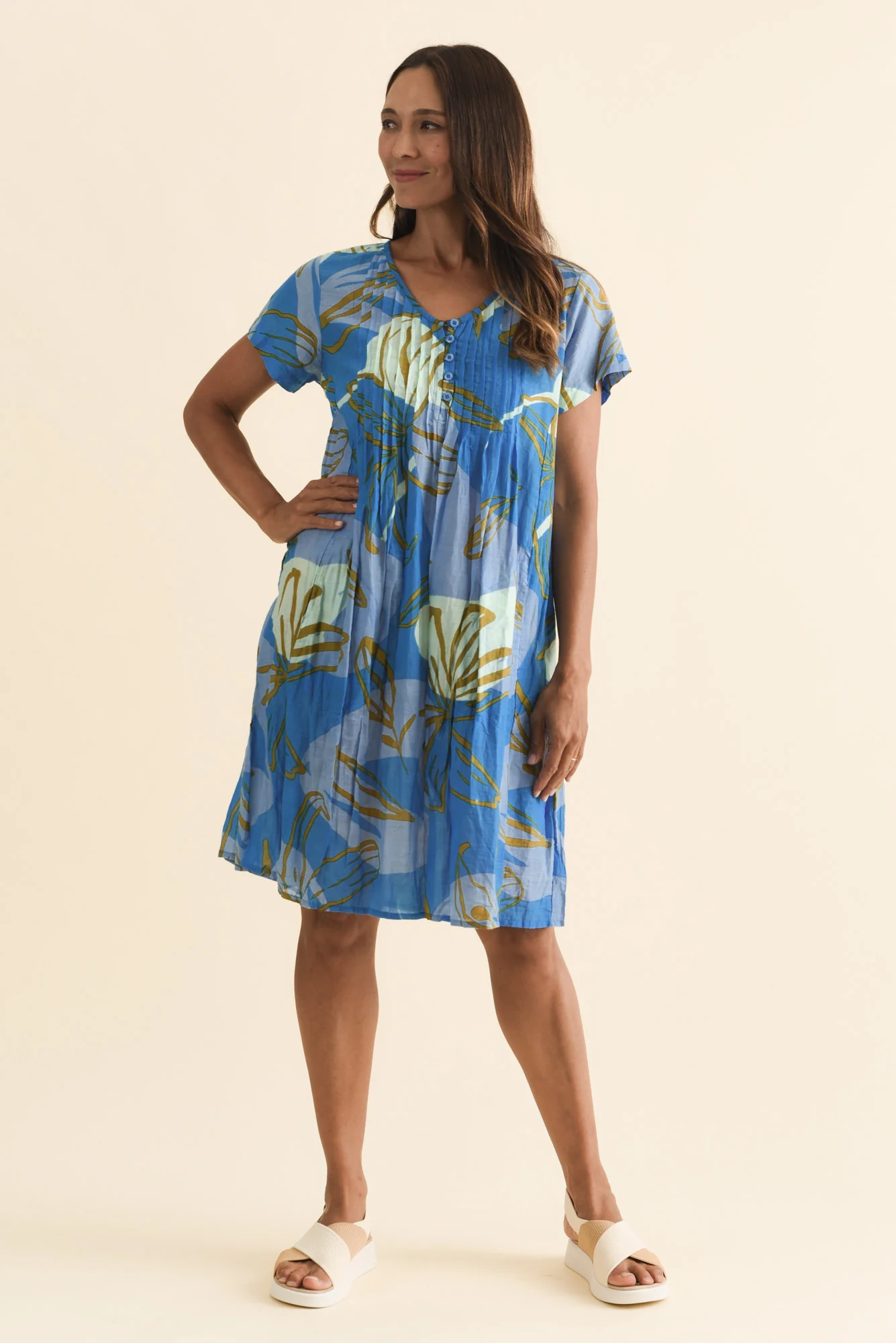 Sabina Cobalt Lily Crinkle Cotton Dress