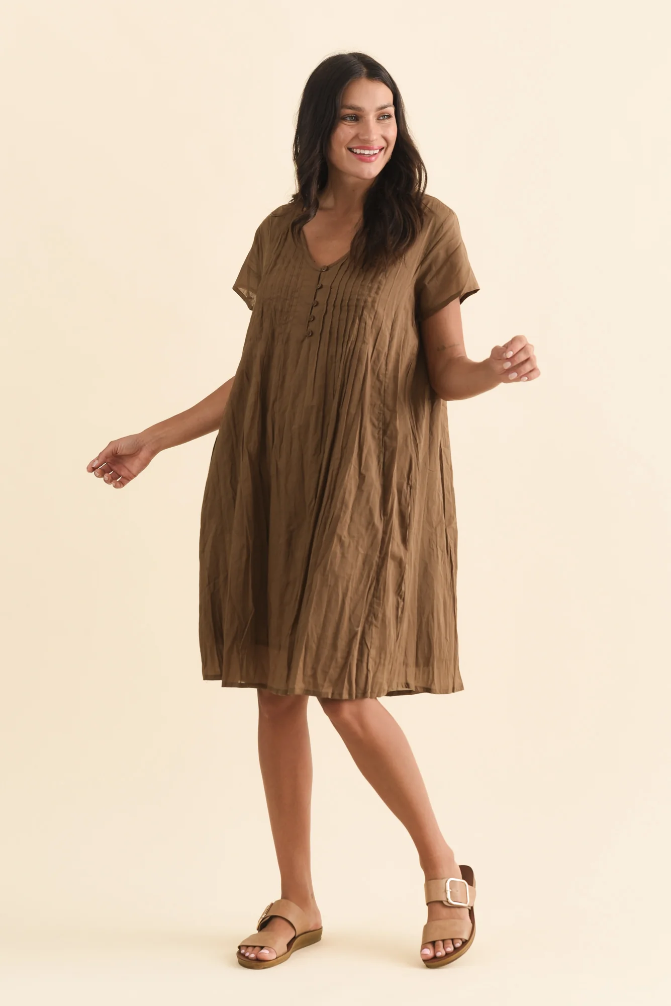 Sabina Mocha Crinkle Cotton Dress - Image 2
