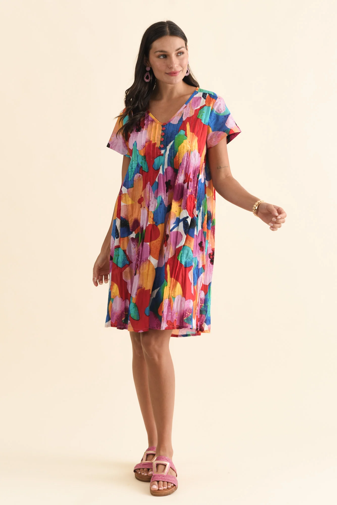 Sabina Pink Bloom Crinkle Cotton Dress - Image 2