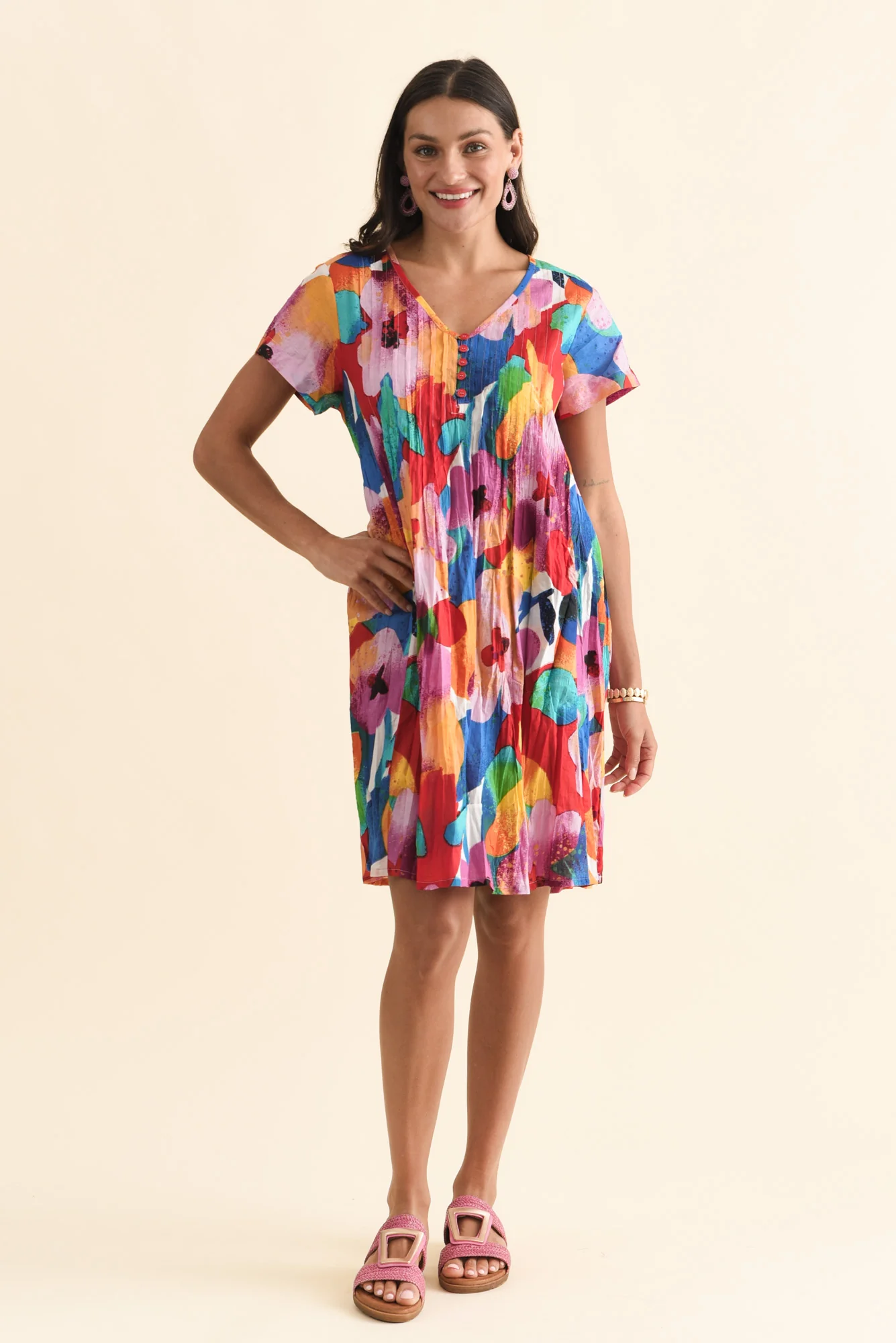Sabina Pink Bloom Crinkle Cotton Dress - Image 6