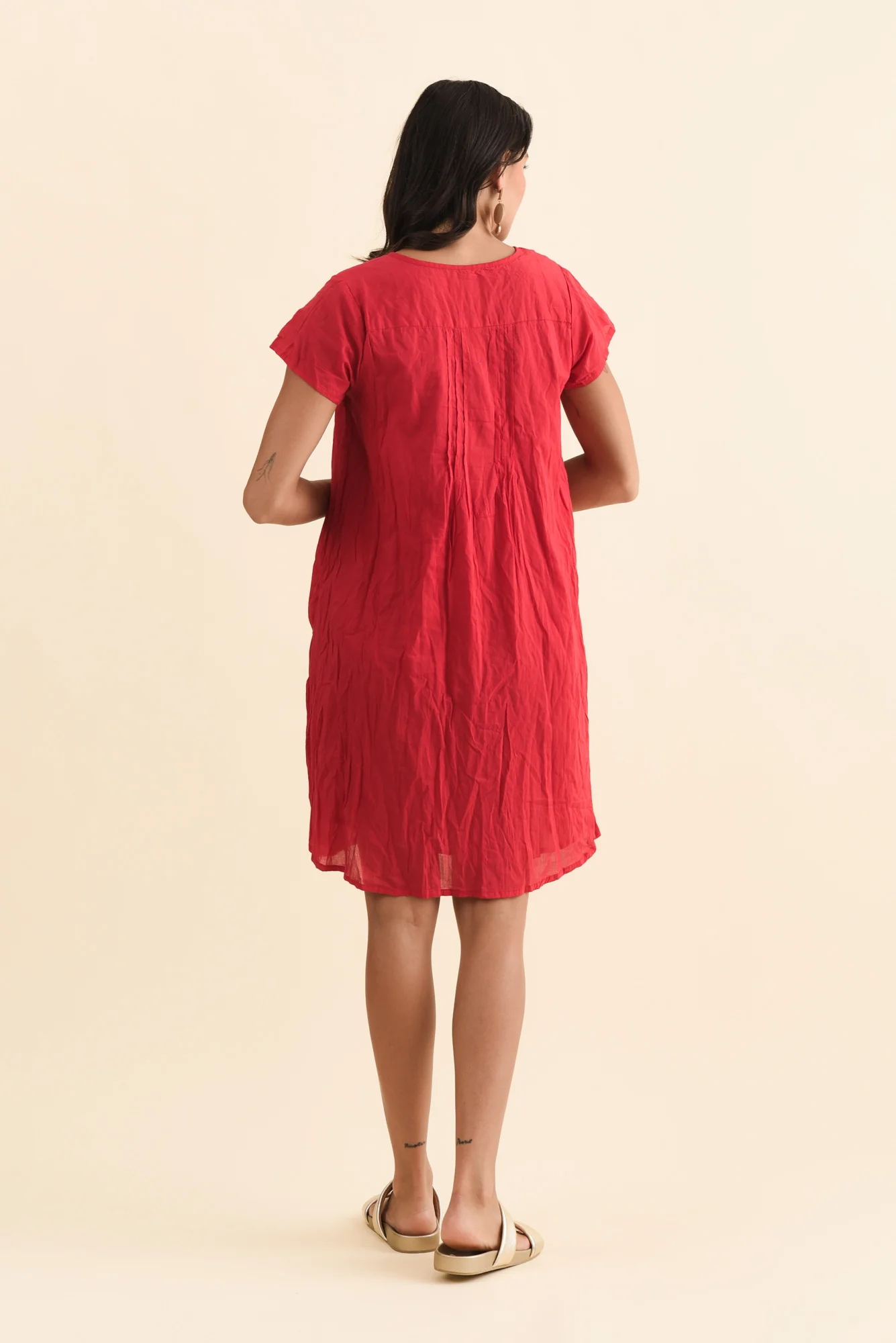 Sabina Red Crinkle Cotton Dress - Image 4