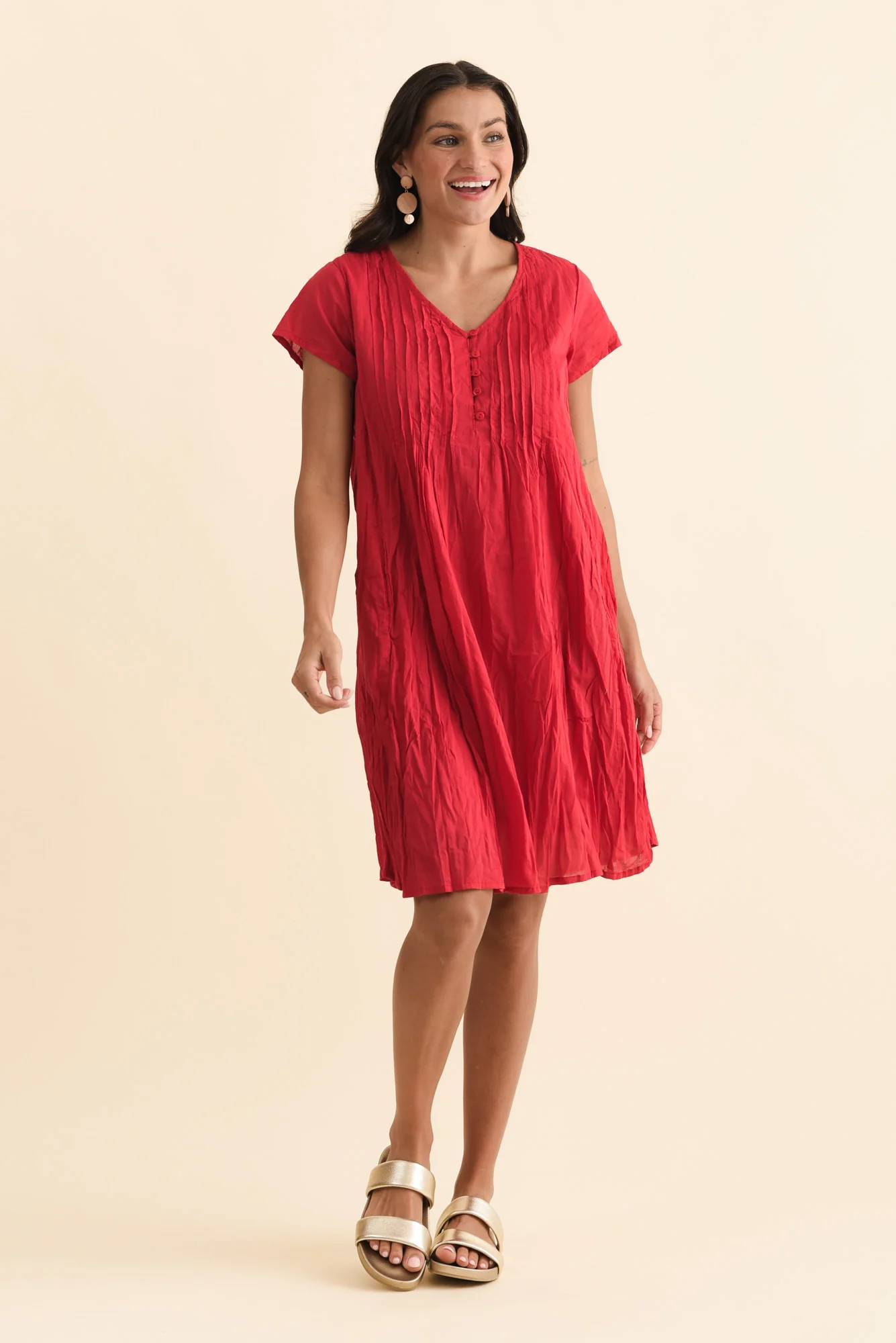 Sabina Red Crinkle Cotton Dress - Image 6