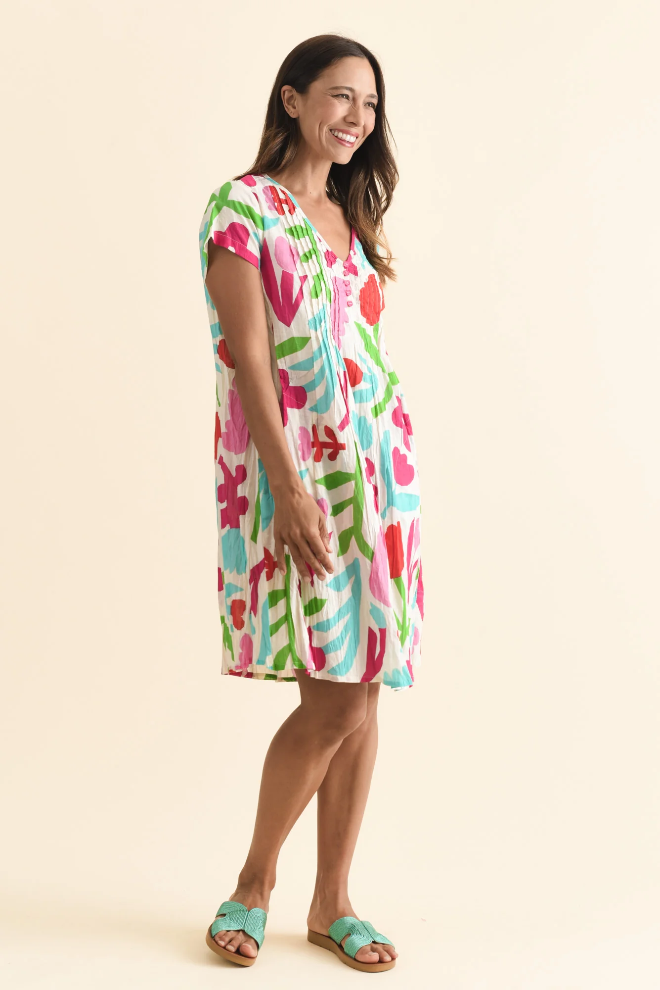 Sabina White Flower Crinkle Cotton Dress - Image 6