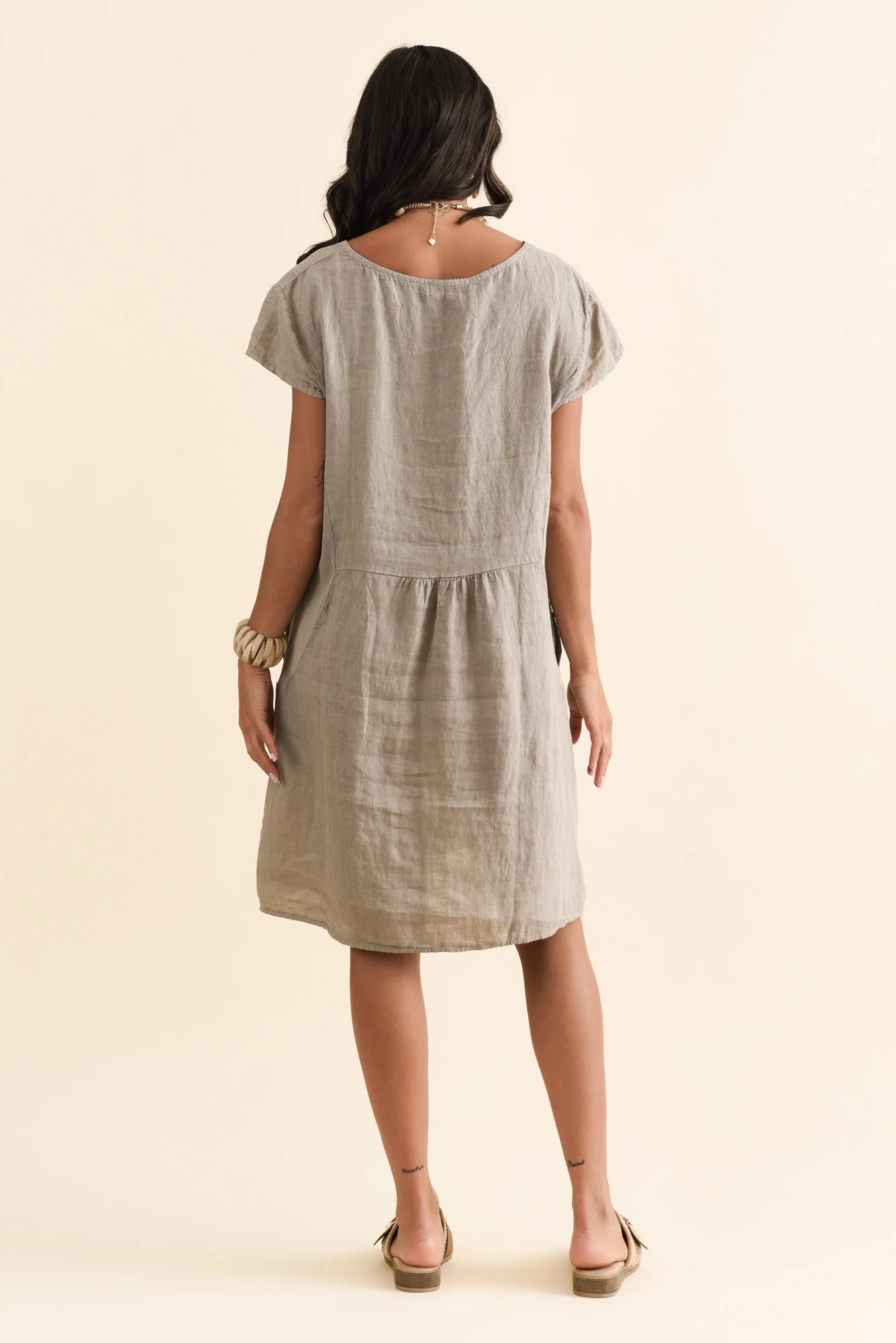 Sahara Taupe Linen Pocket Dress - Image 3