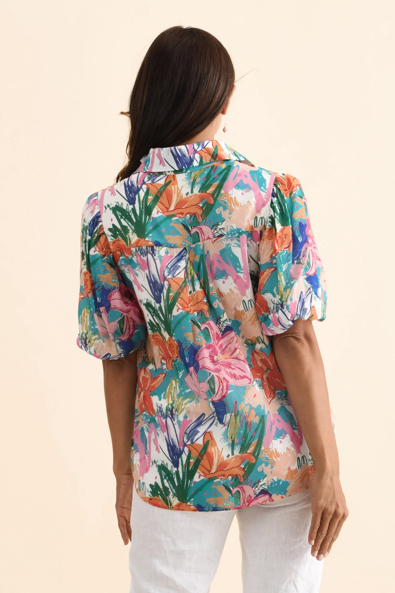 Salma Blue Lily Puff Sleeve Shirt - Image 4