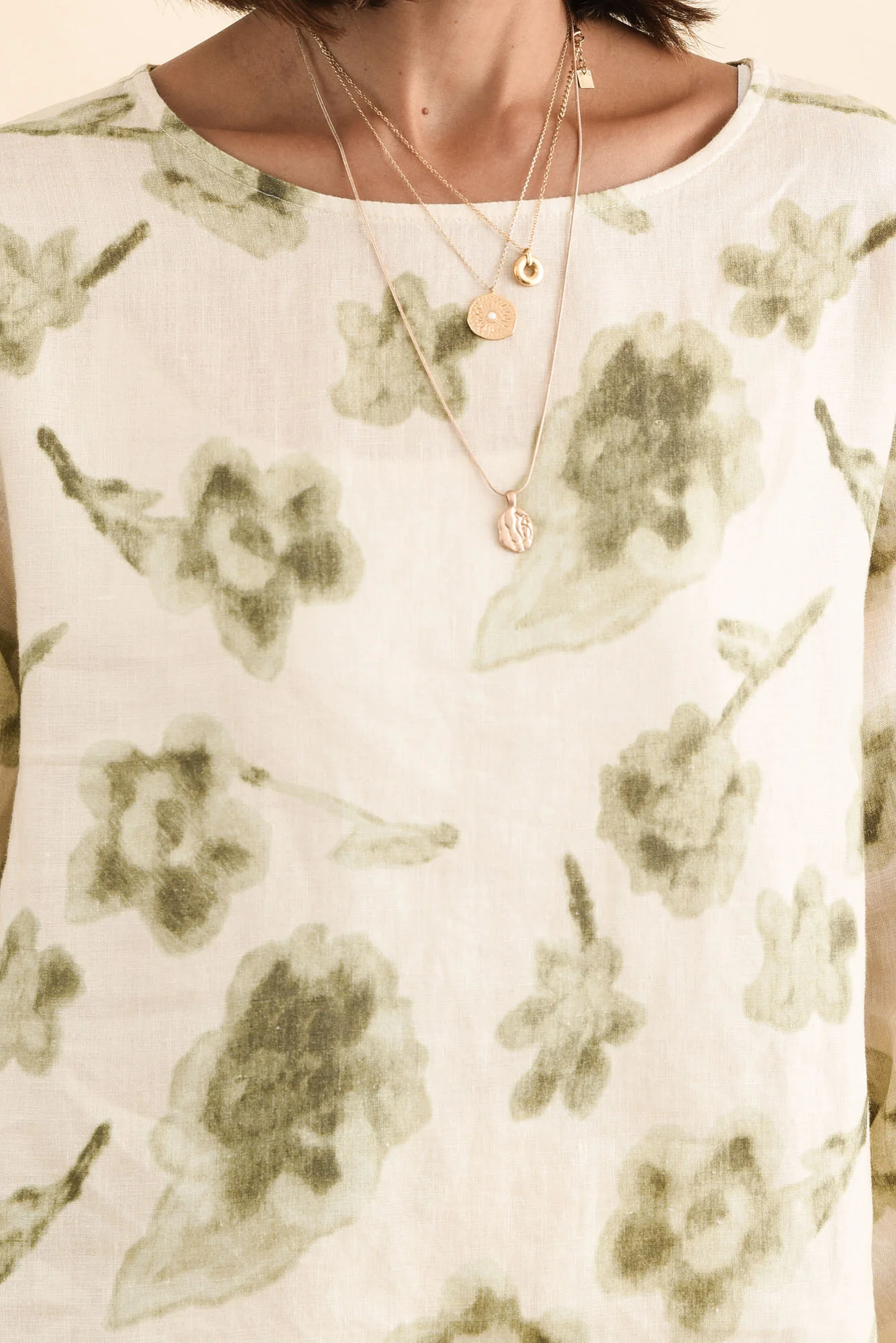 Saloma Cream Floral Linen Scoop Neck Top - Image 5
