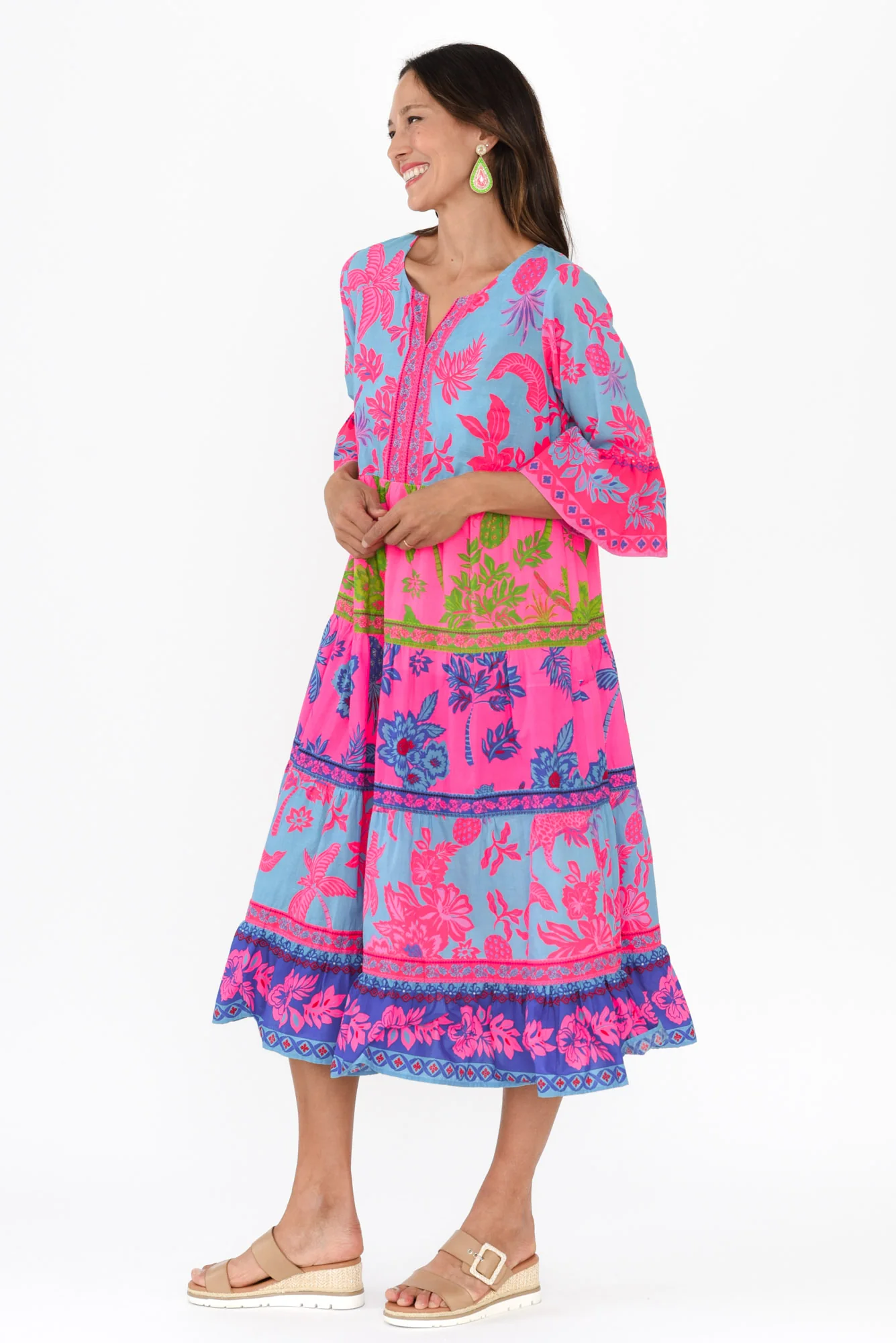 Samara Pink Pineapple Cotton Tier Dress - Image 3