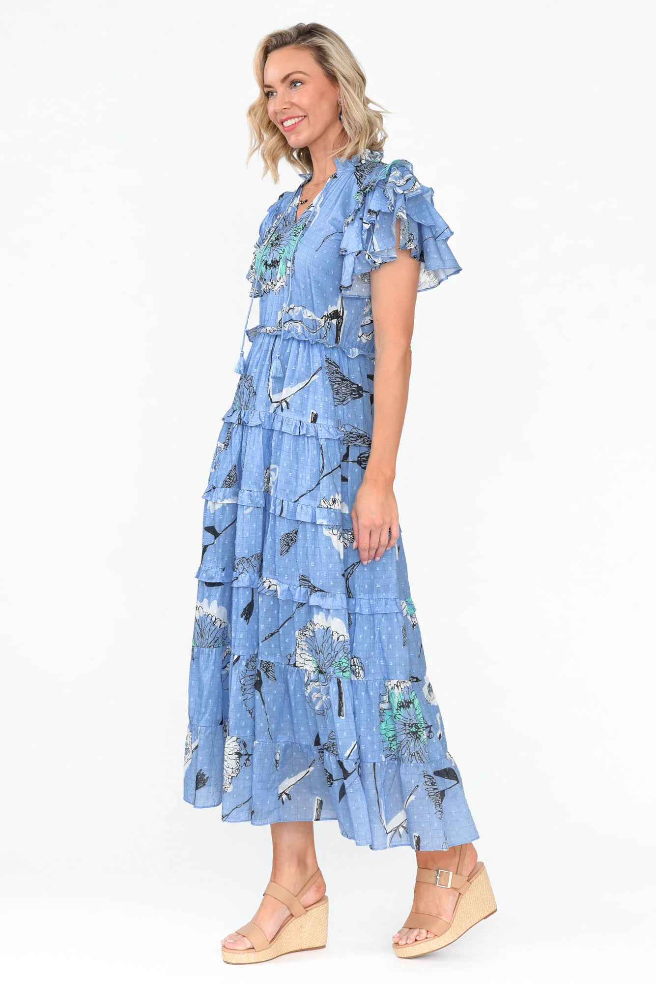 Sana Blue Dandelion Cotton Frill Dress - Image 3