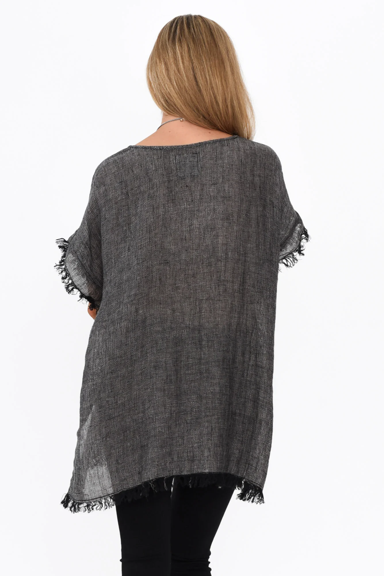 Sancia Charcoal Linen Frayed Top - Image 4