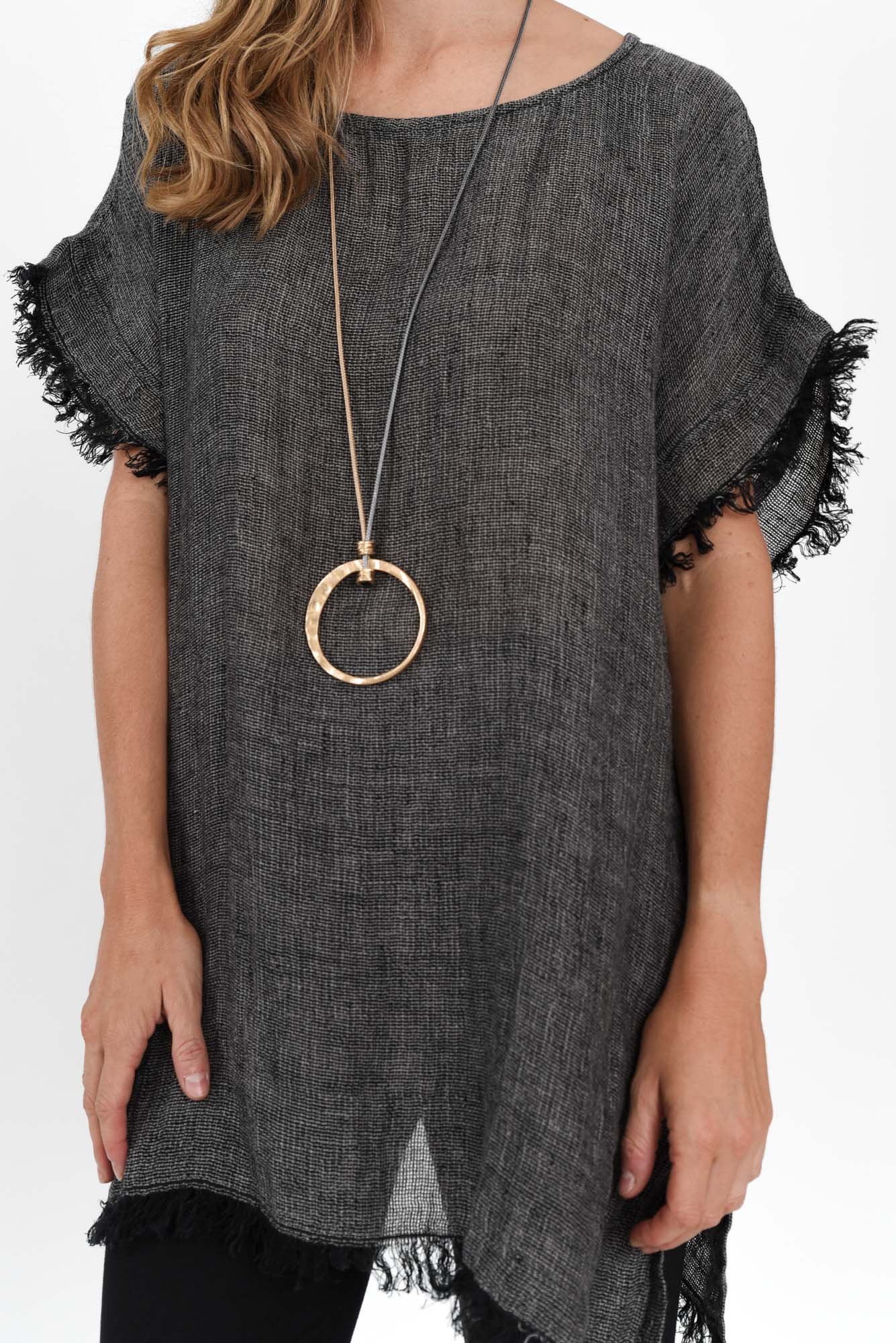Sancia Charcoal Linen Frayed Top - Image 5