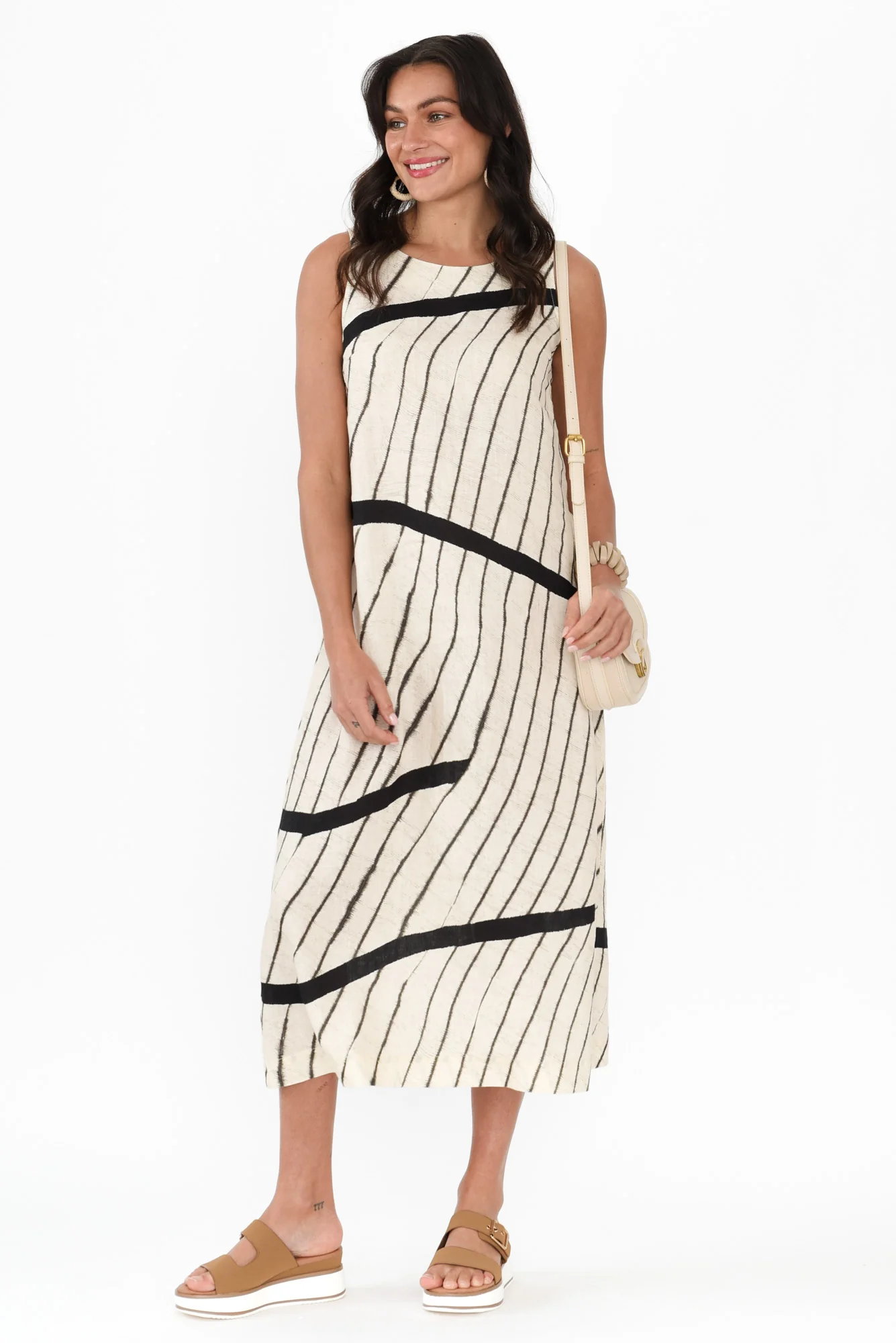 Sasha Black Stripe Linen Dress - Image 3