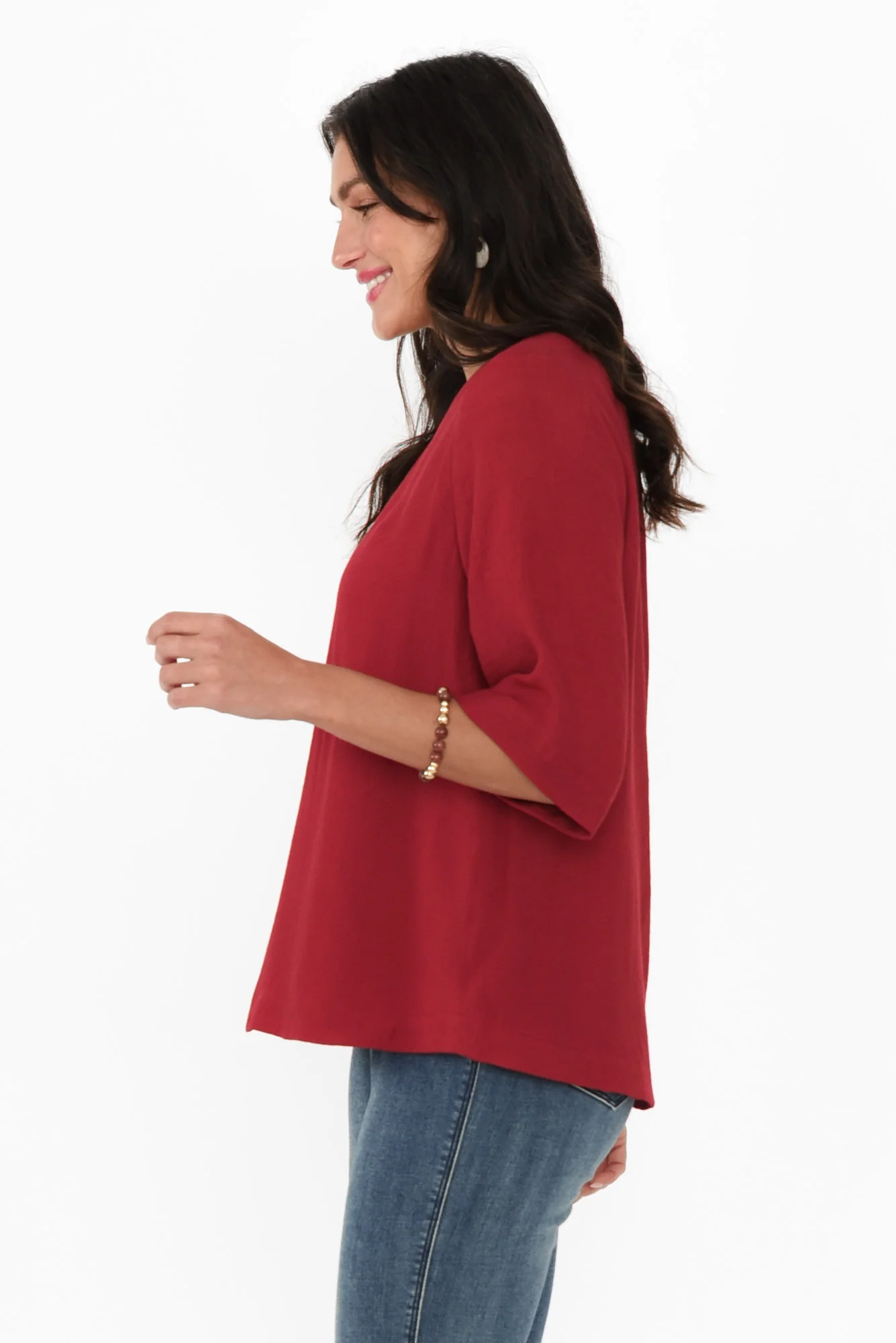 Selena Red 3/4 Sleeve Top - Image 3