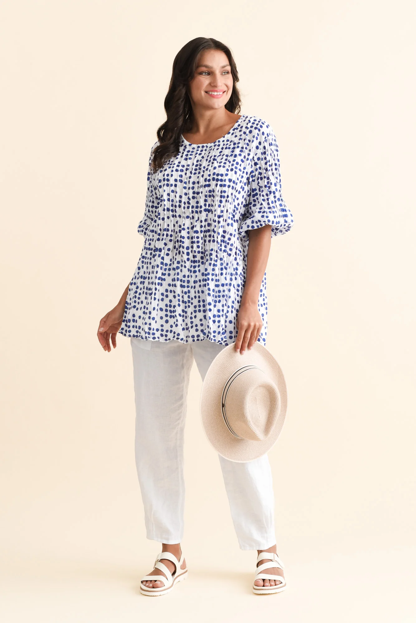 Selma Blue Confetti Crinkle Cotton Top - Image 2