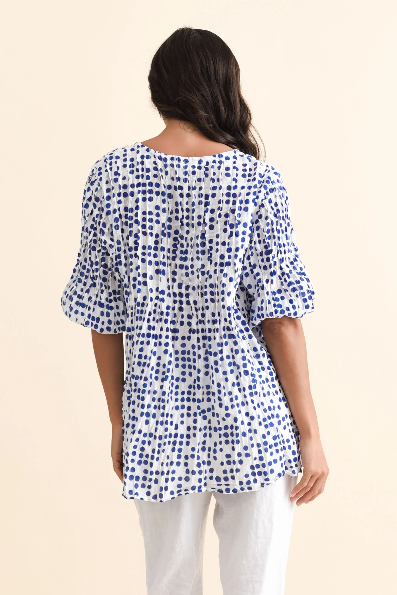 Selma Blue Confetti Crinkle Cotton Top - Image 3