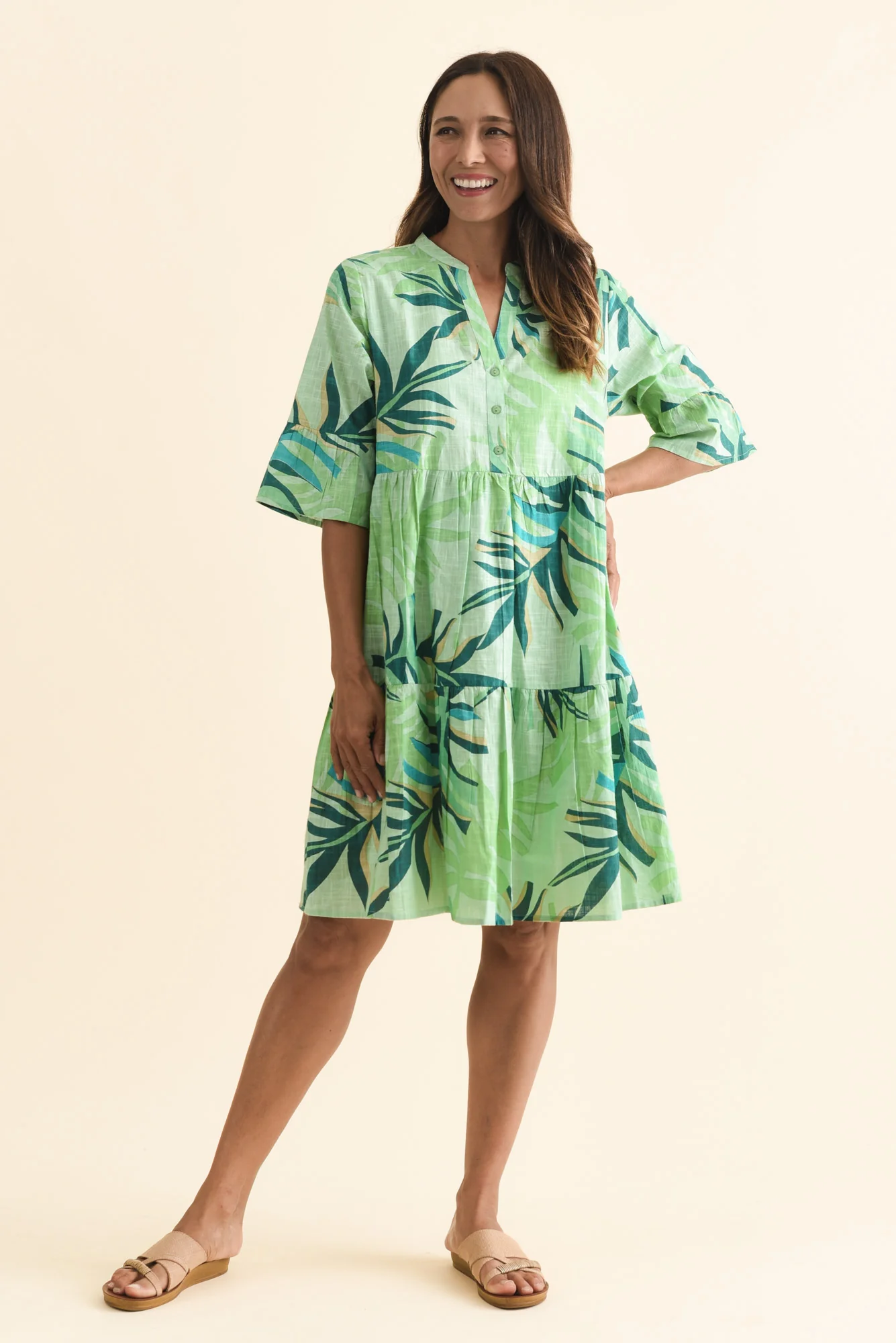 Senna Green Leaf Cotton Dress - Image 3