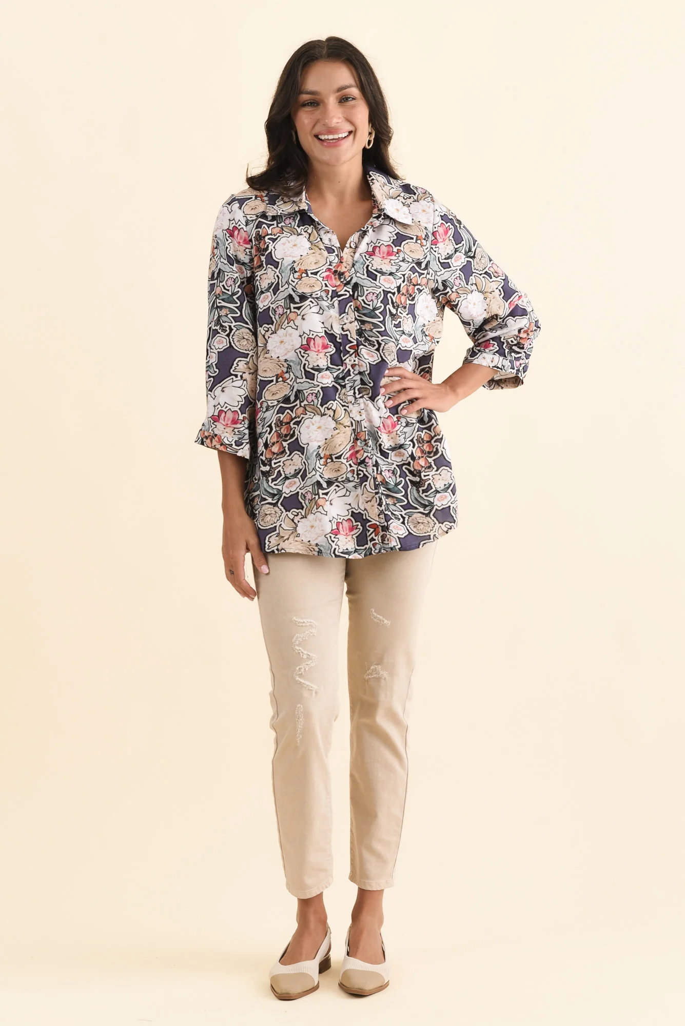 Shanae Navy Garden Collared Shirt - Image 7