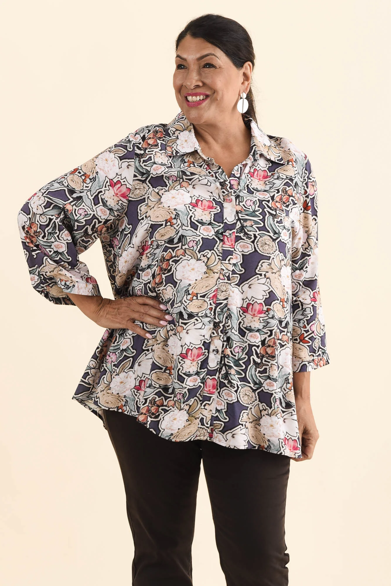 Shanae Navy Garden Collared Shirt - Image 8
