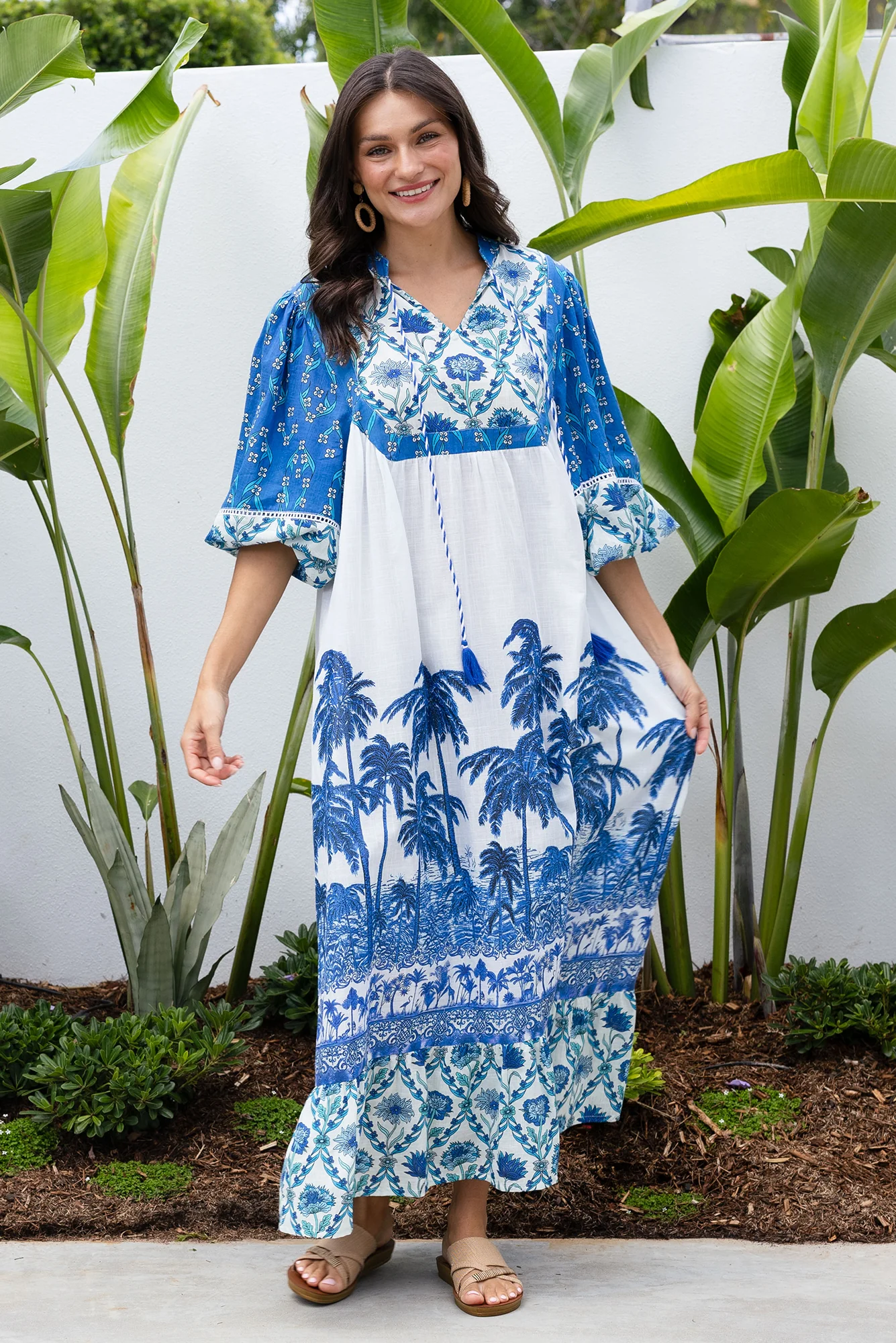 Shari Blue Tropical Cotton Dress