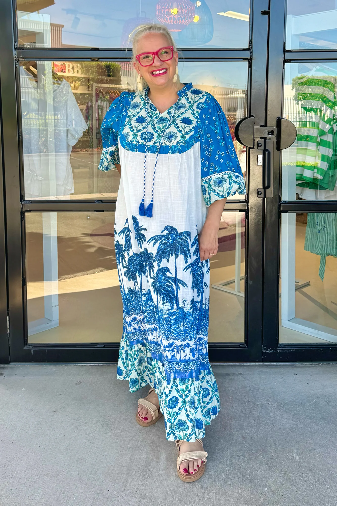 Shari Blue Tropical Cotton Dress - Image 8