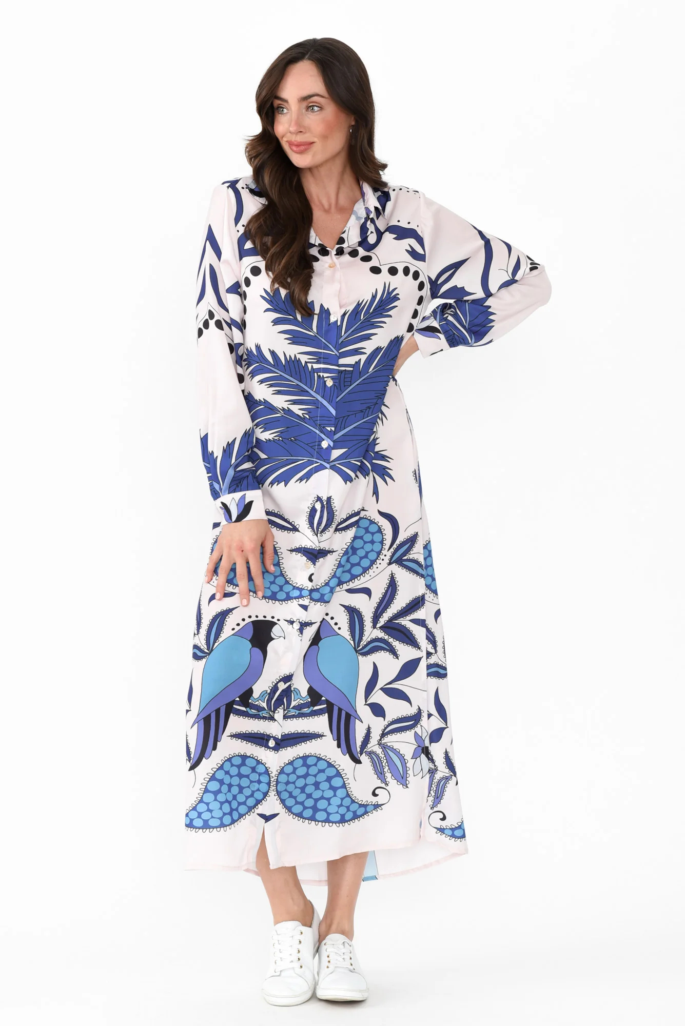 Shayli Blue Tropical Shirt Dress - Image 3