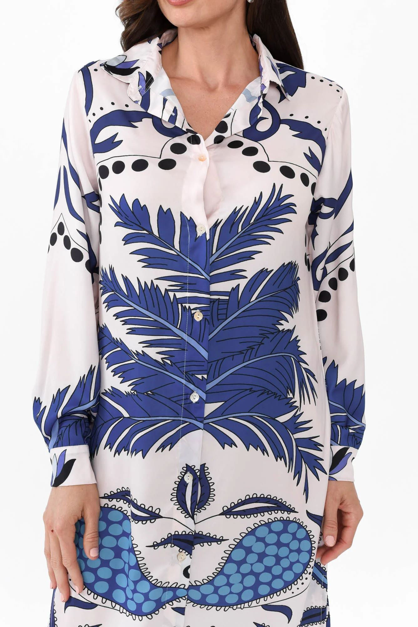 Shayli Blue Tropical Shirt Dress - Image 6
