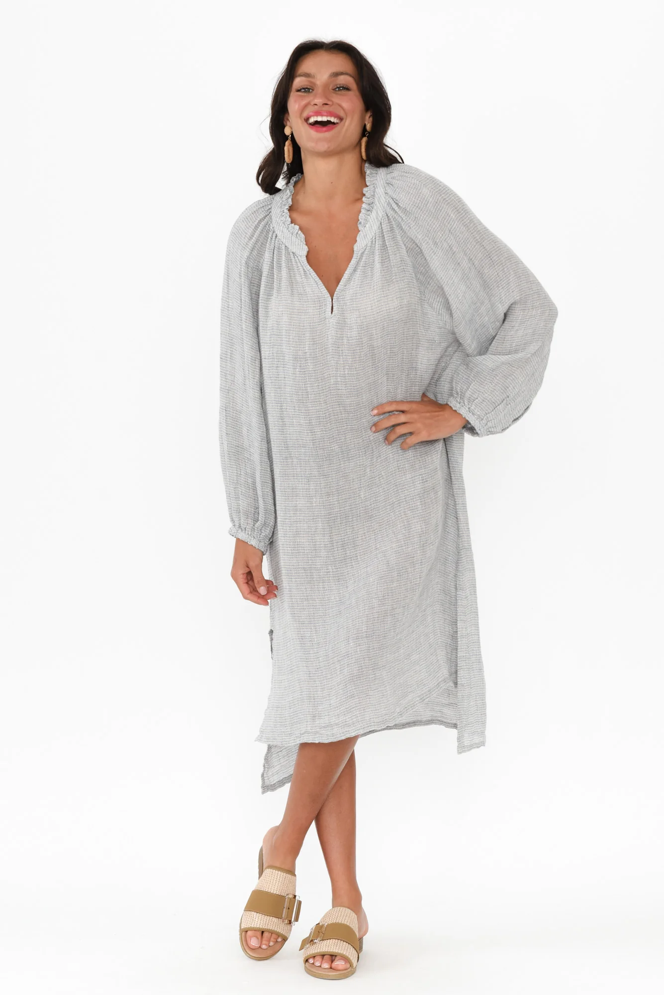 Sierra Light Blue Stripe Linen Dress - Image 2