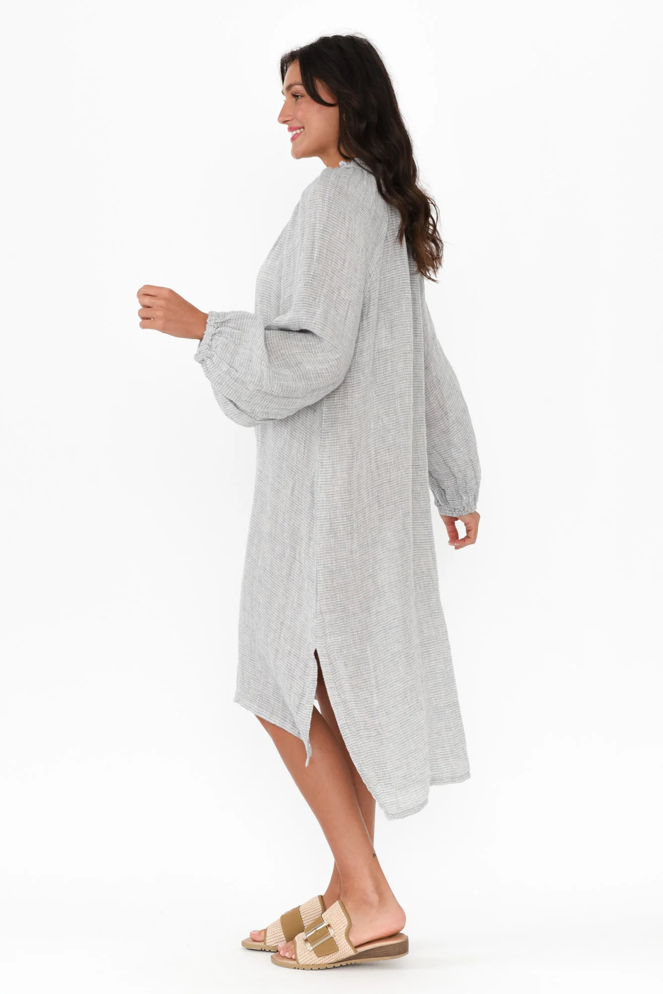 Sierra Light Blue Stripe Linen Dress - Image 3