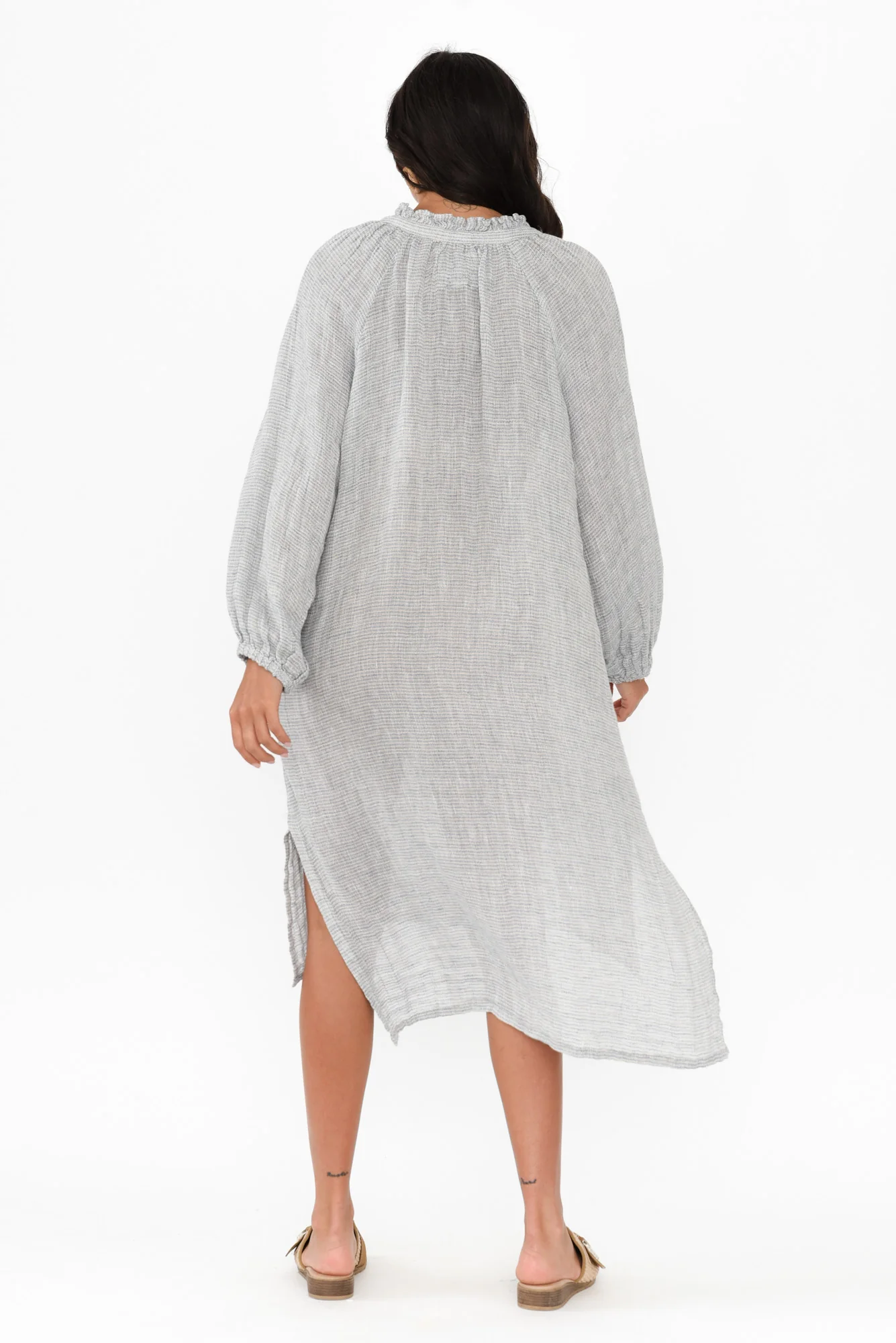 Sierra Light Blue Stripe Linen Dress - Image 4