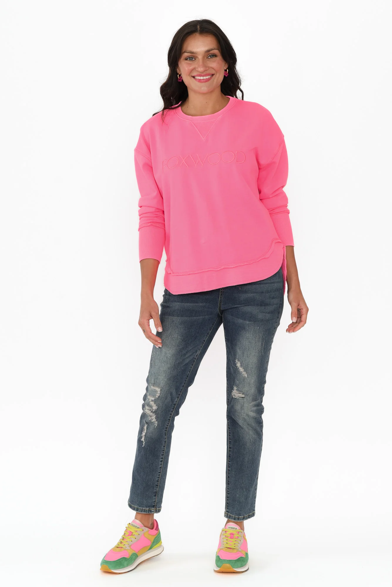 Simplified Bright Pink Cotton Crewneck Sweatshirt - Image 3