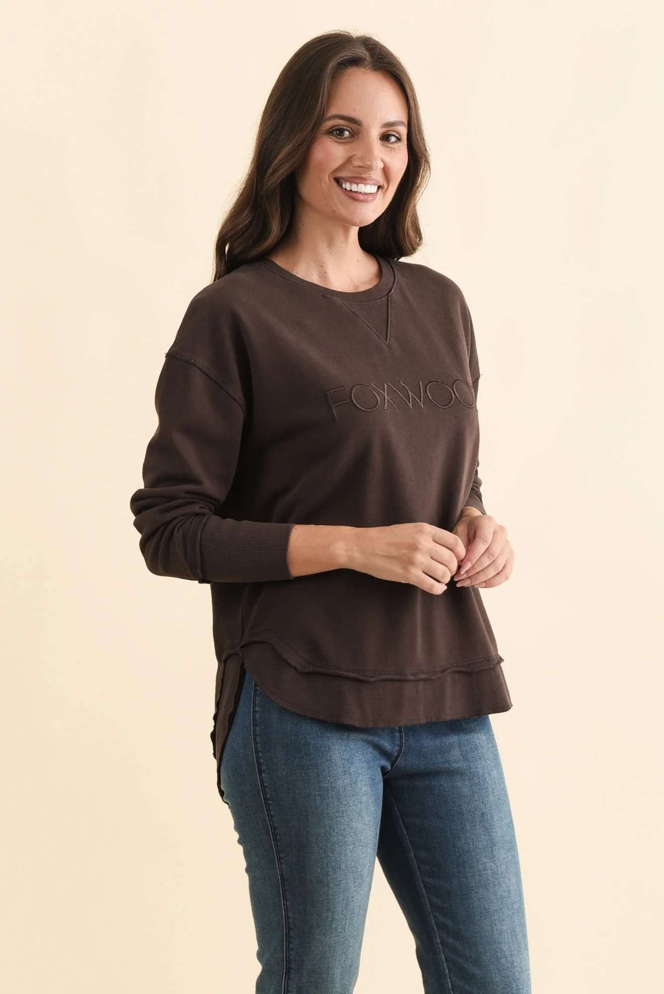 Simplified Chocolate Cotton Crewneck Sweatshirt - Image 3