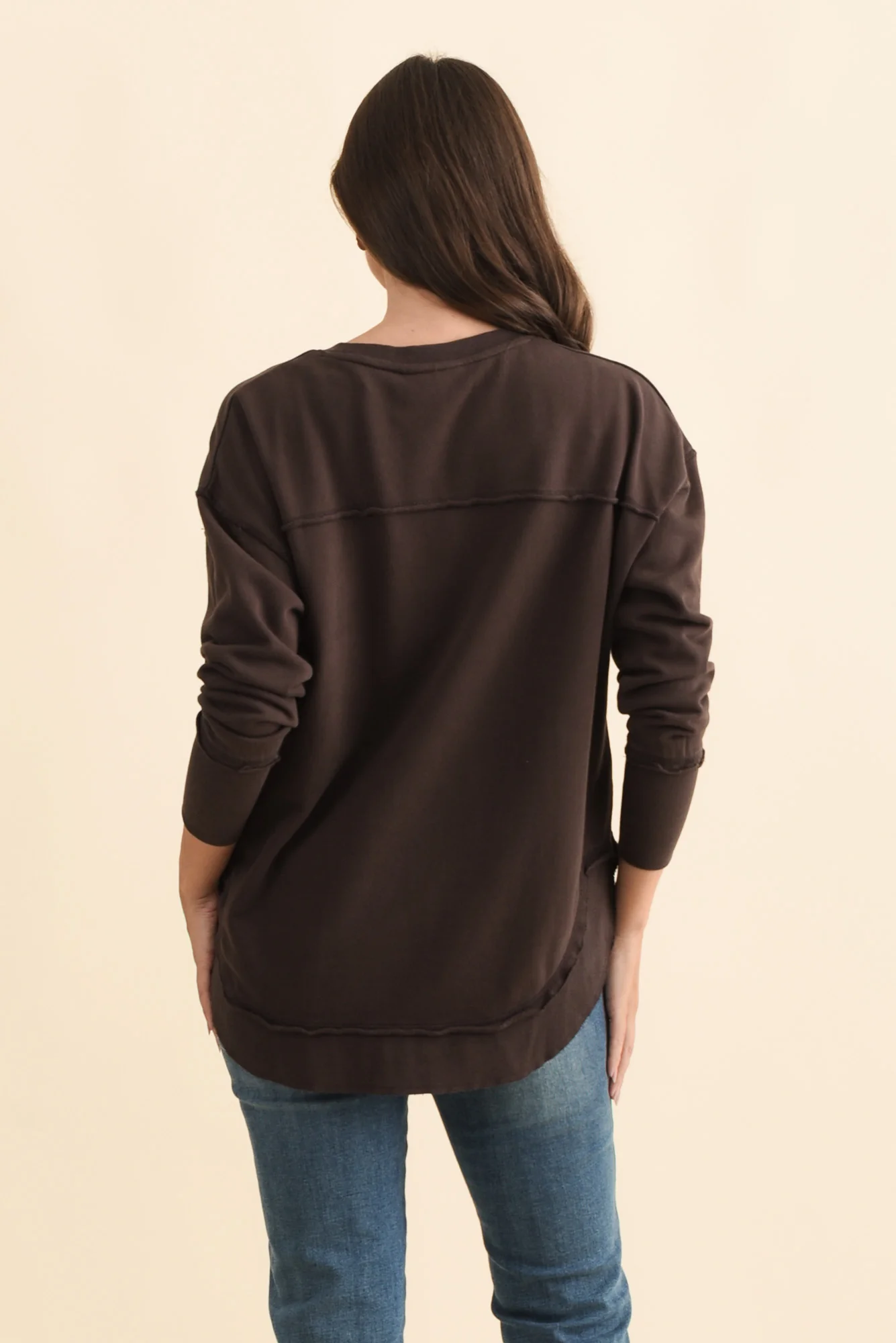 Simplified Chocolate Cotton Crewneck Sweatshirt - Image 4