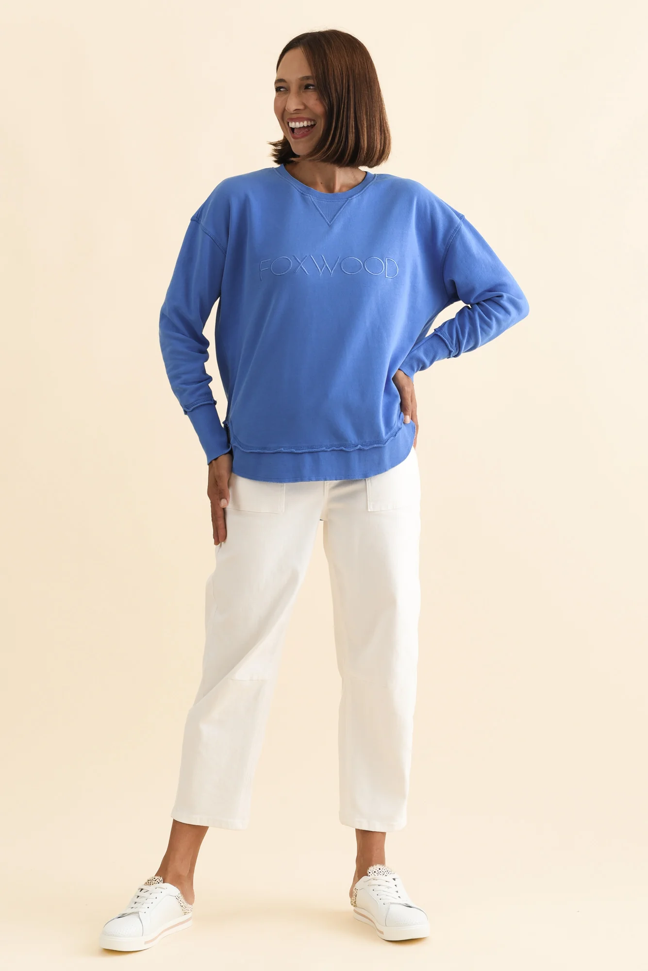 Simplified Cobalt Cotton Crewneck Sweatshirt - Image 3